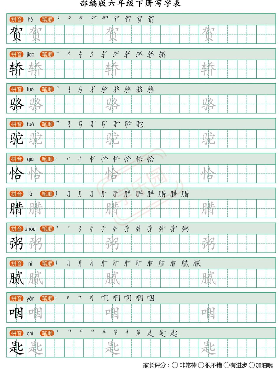 六年级下册写字表同步生字字帖 #笔记灵感# #每日手写# #硬笔书法练习