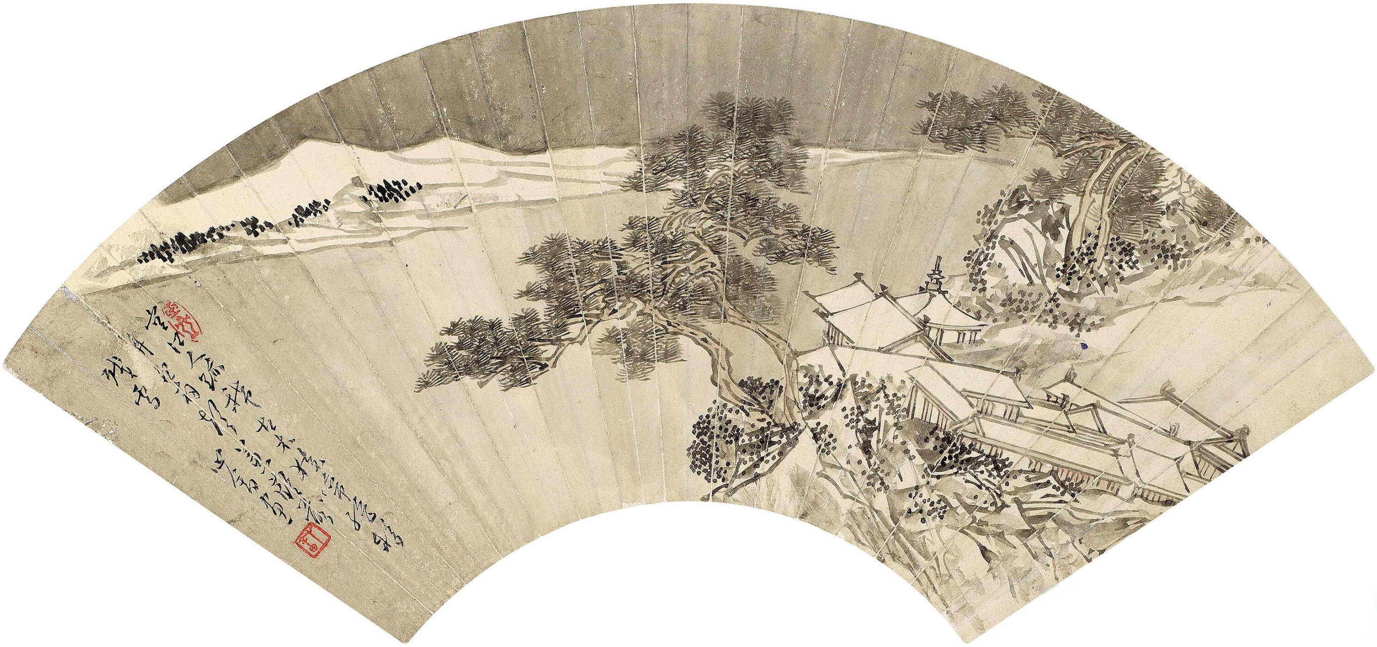 溥儒山水画扇面