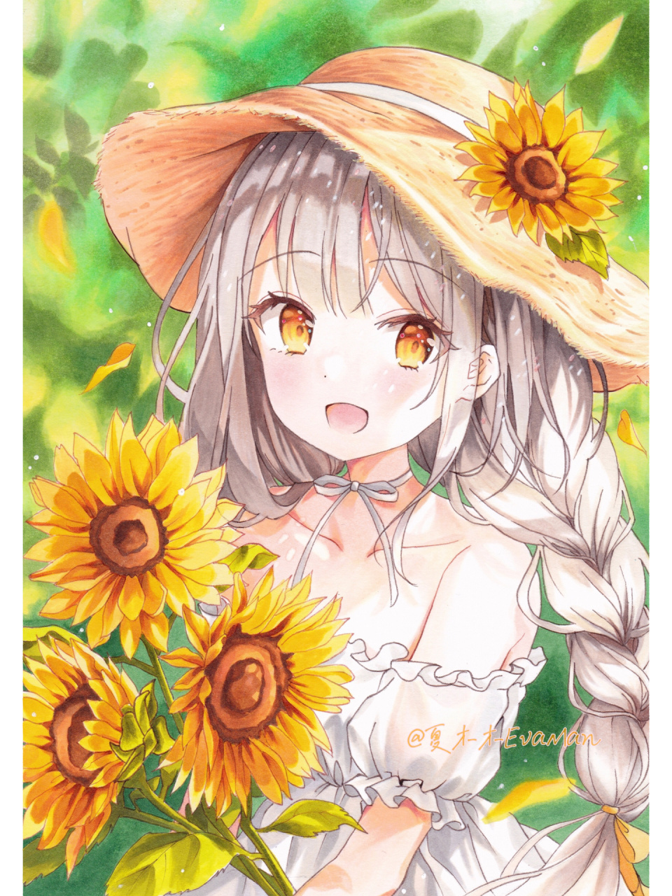 马克笔手绘|向日葵女孩 很快就可以去看向日葵花海啦～🌻