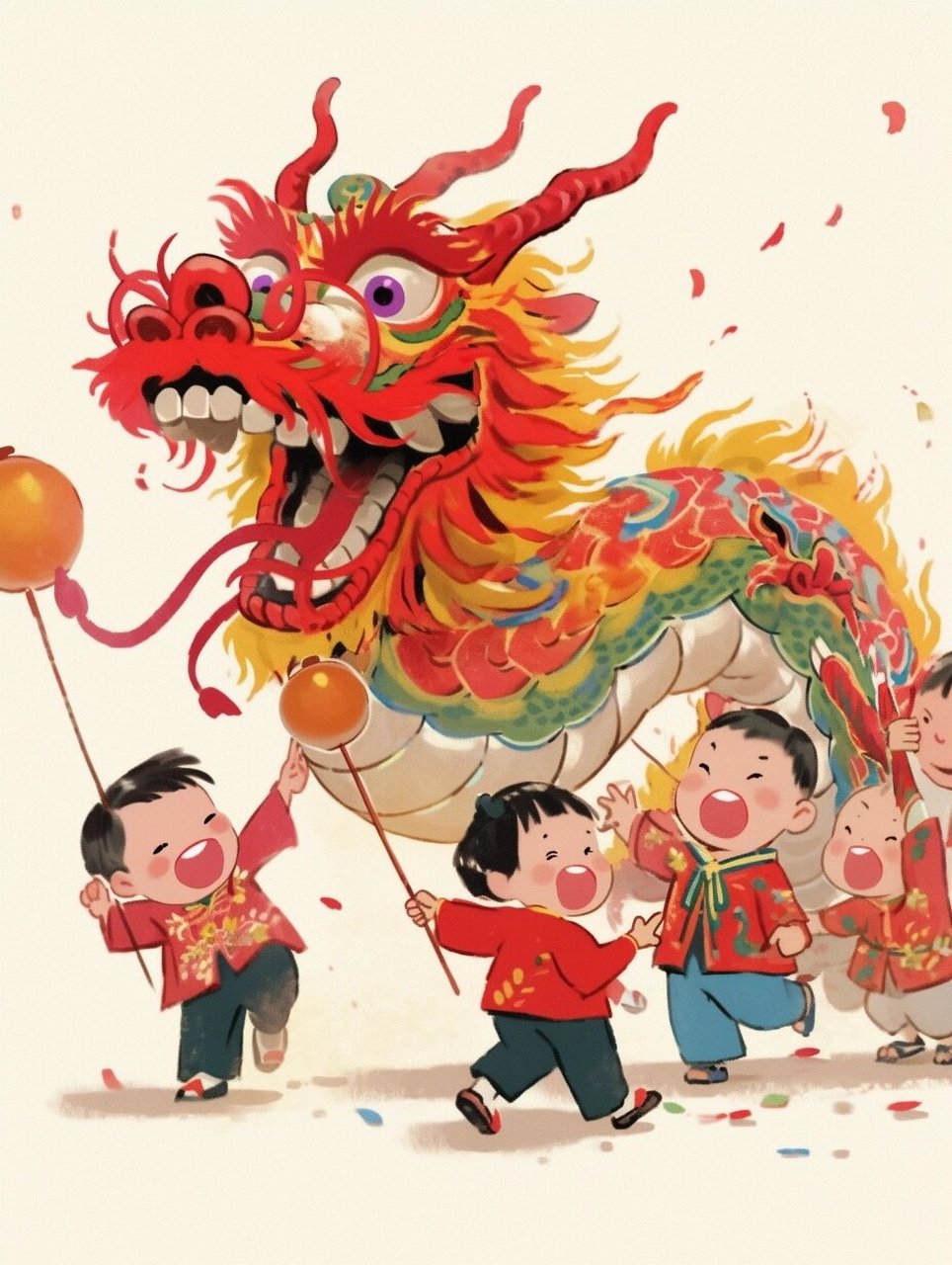 以春节为主题的绘画作品 童趣舞龙,庆新春,舞飞扬0605 祝大家新年