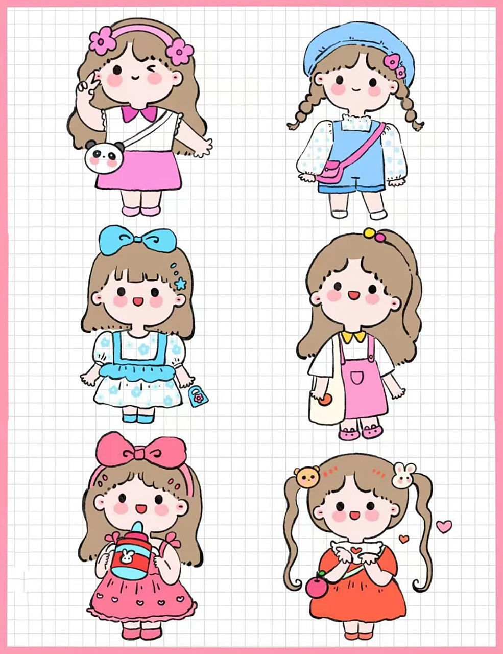 可爱小女孩简笔画手帐素材