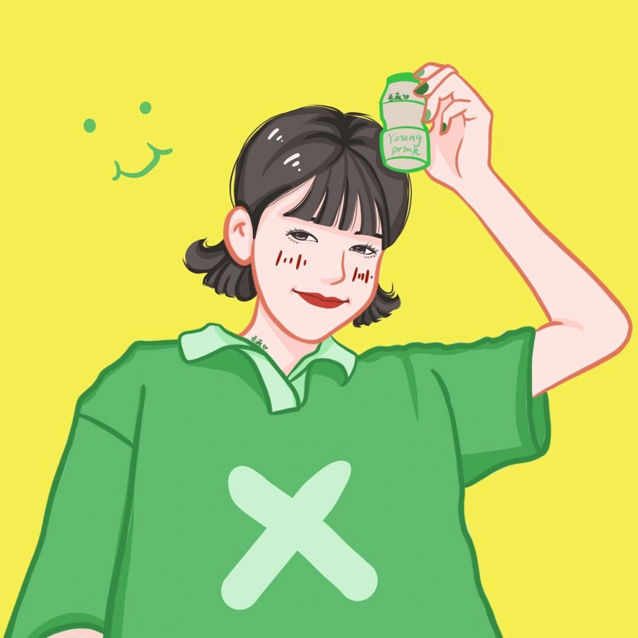 插画 | 情侣头像 | 拿养乐多的情侣 97图片可做个人头像,个人壁纸