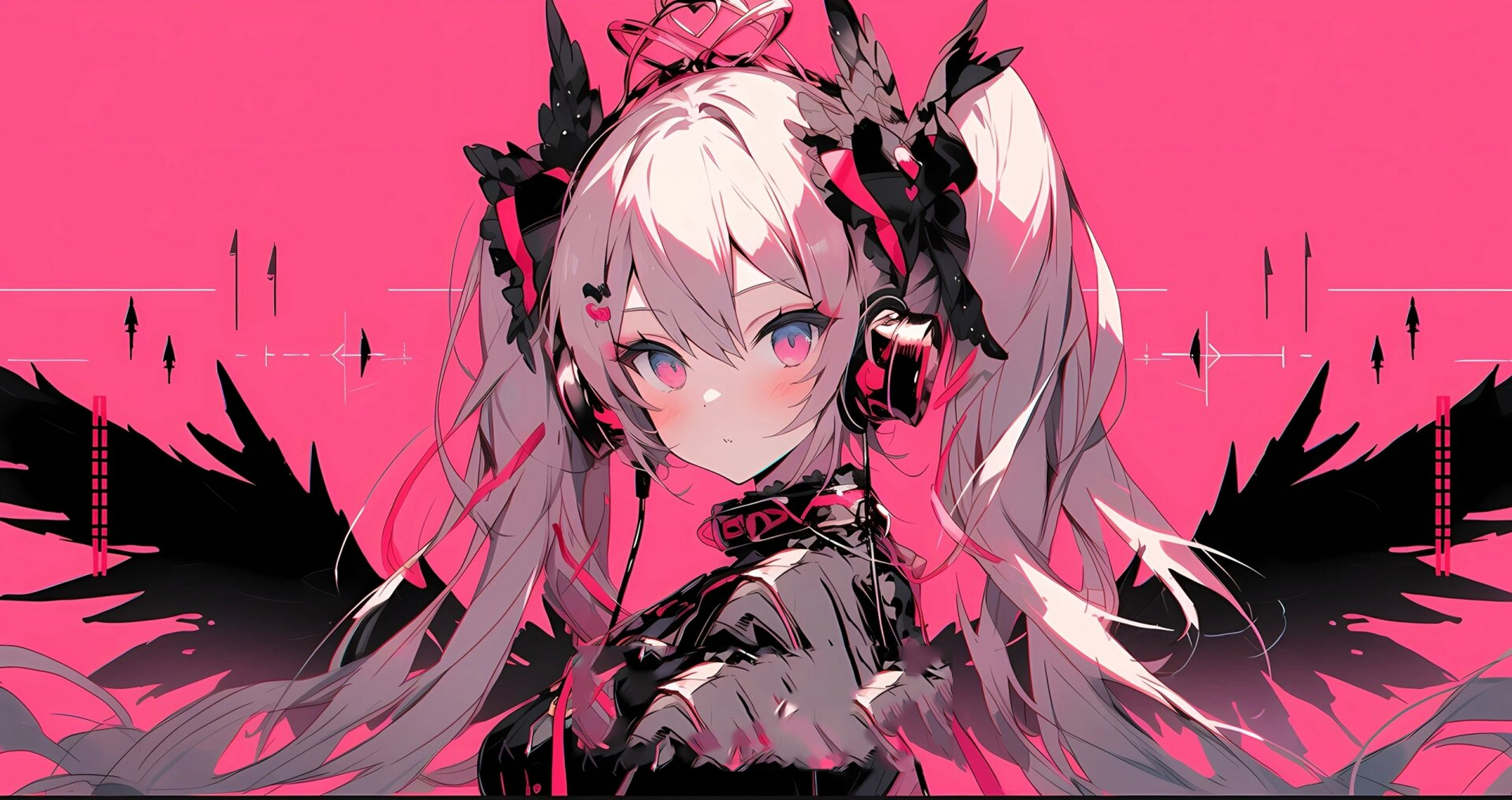 电脑壁纸|初音未来|黑翼粉调