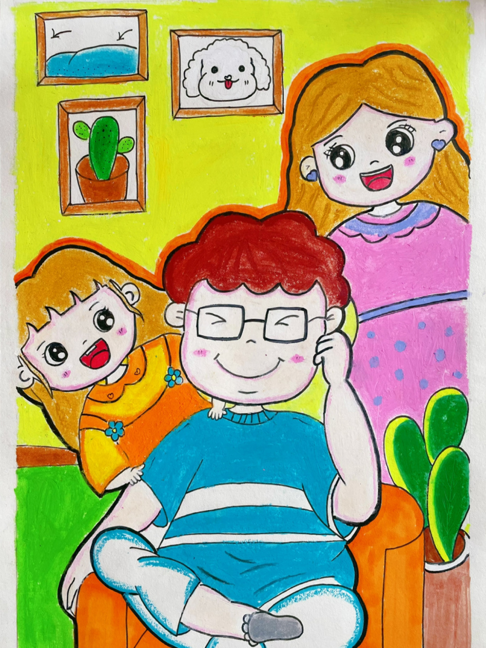 相亲相爱一家人!全家福!大家庭!儿童画!