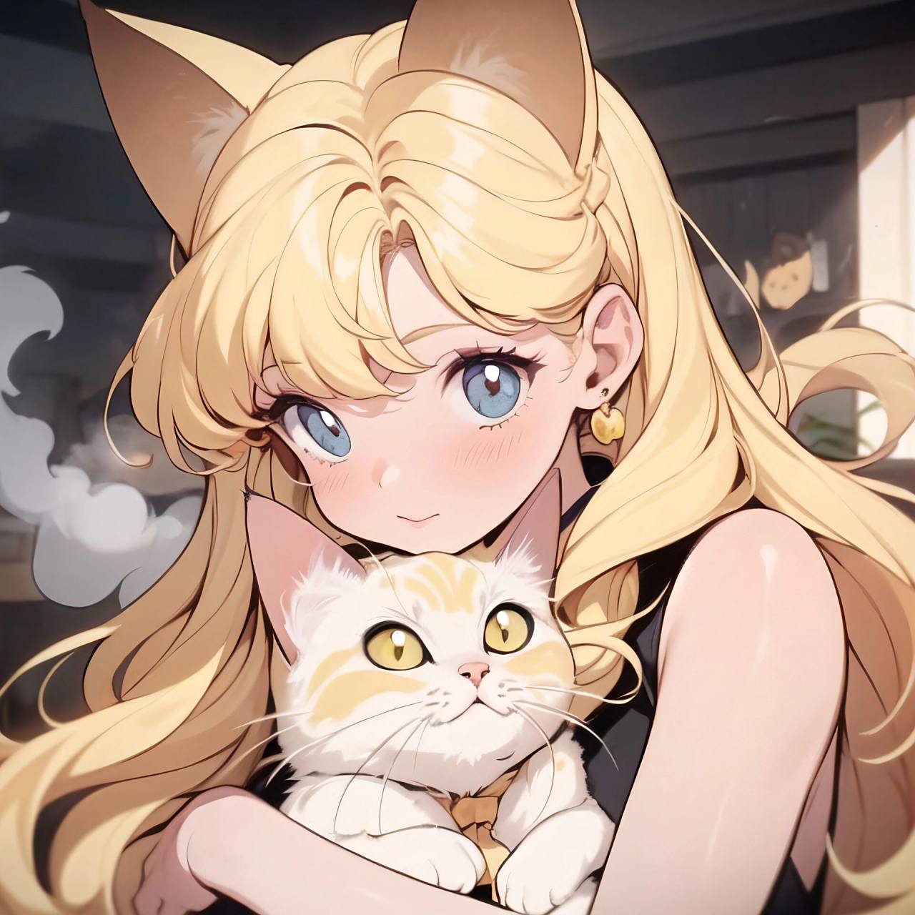 旧漫吸猫少女头像黄色系(缅因猫?