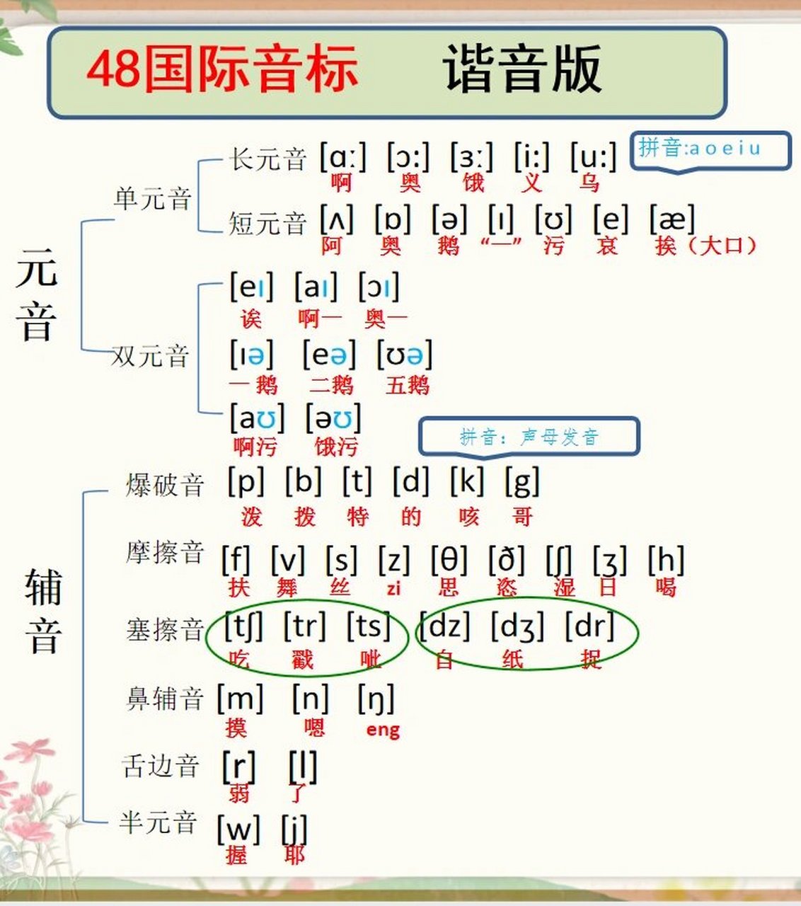 48英语国际音标发音口诀!超好记! 趣味漫画记忆 过目不忘