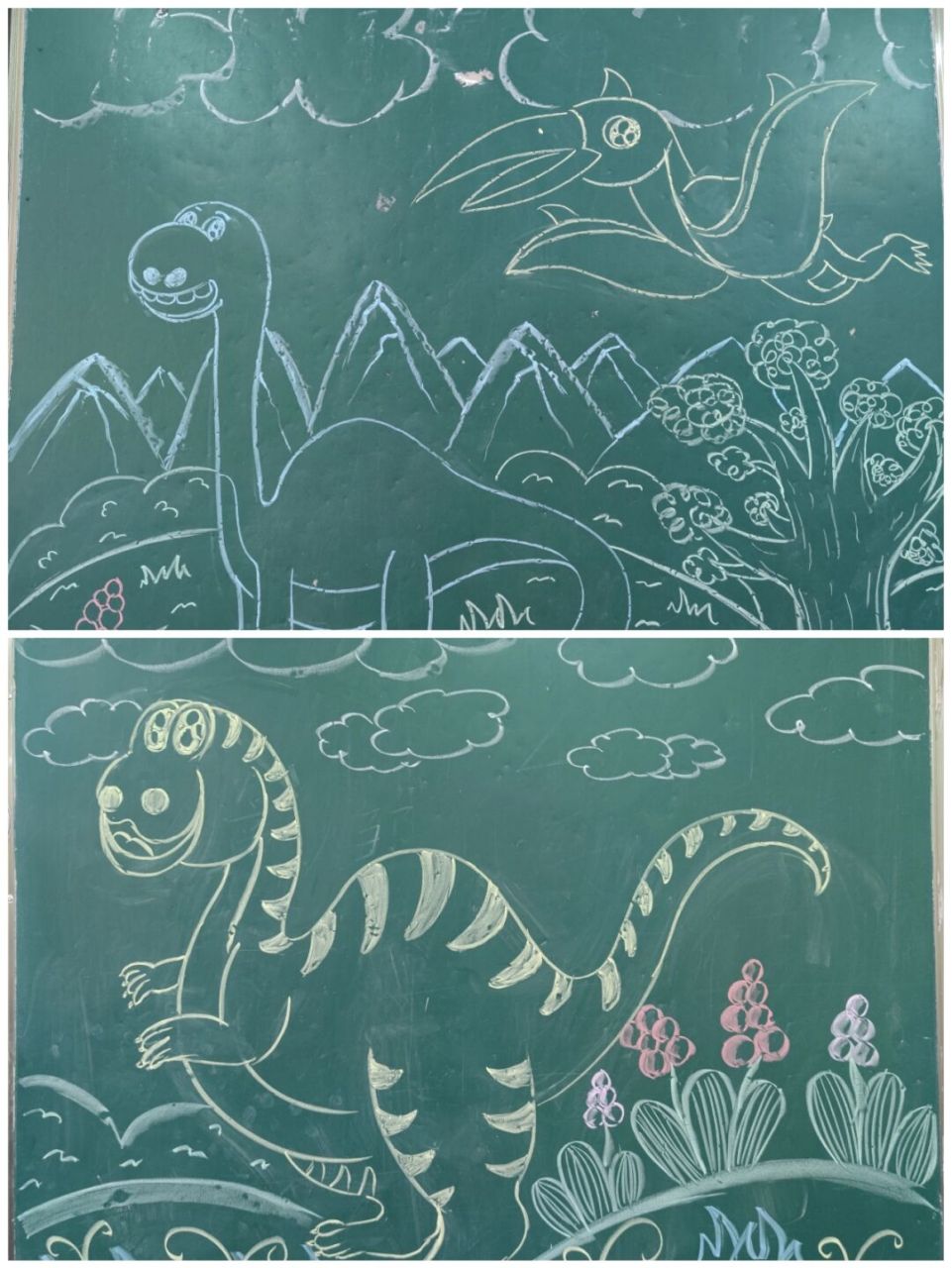 小学美术三年级下册|恐龙世界|儿童简笔画 #小学美术# #黑板画# #粉笔