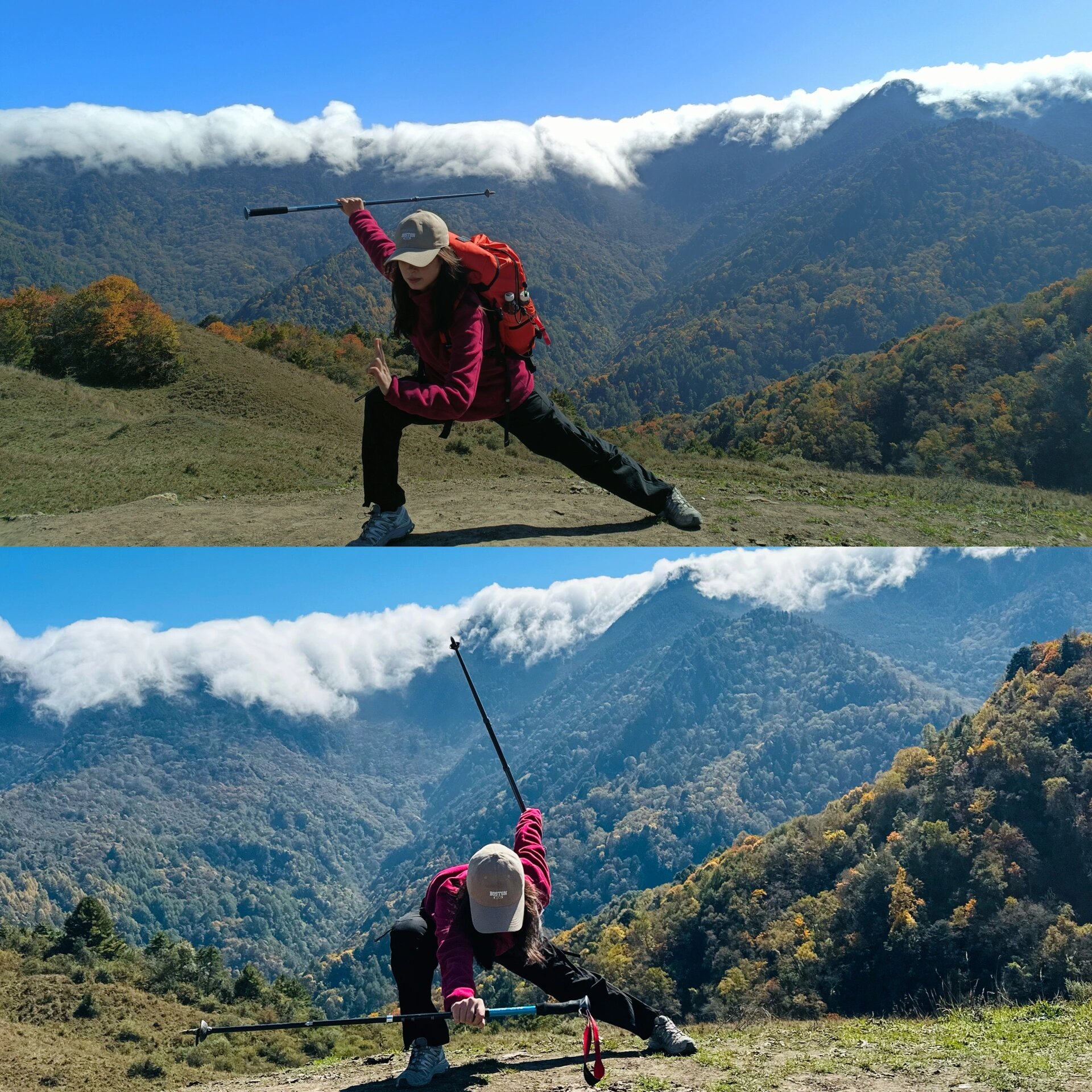 开始爬山到山顶