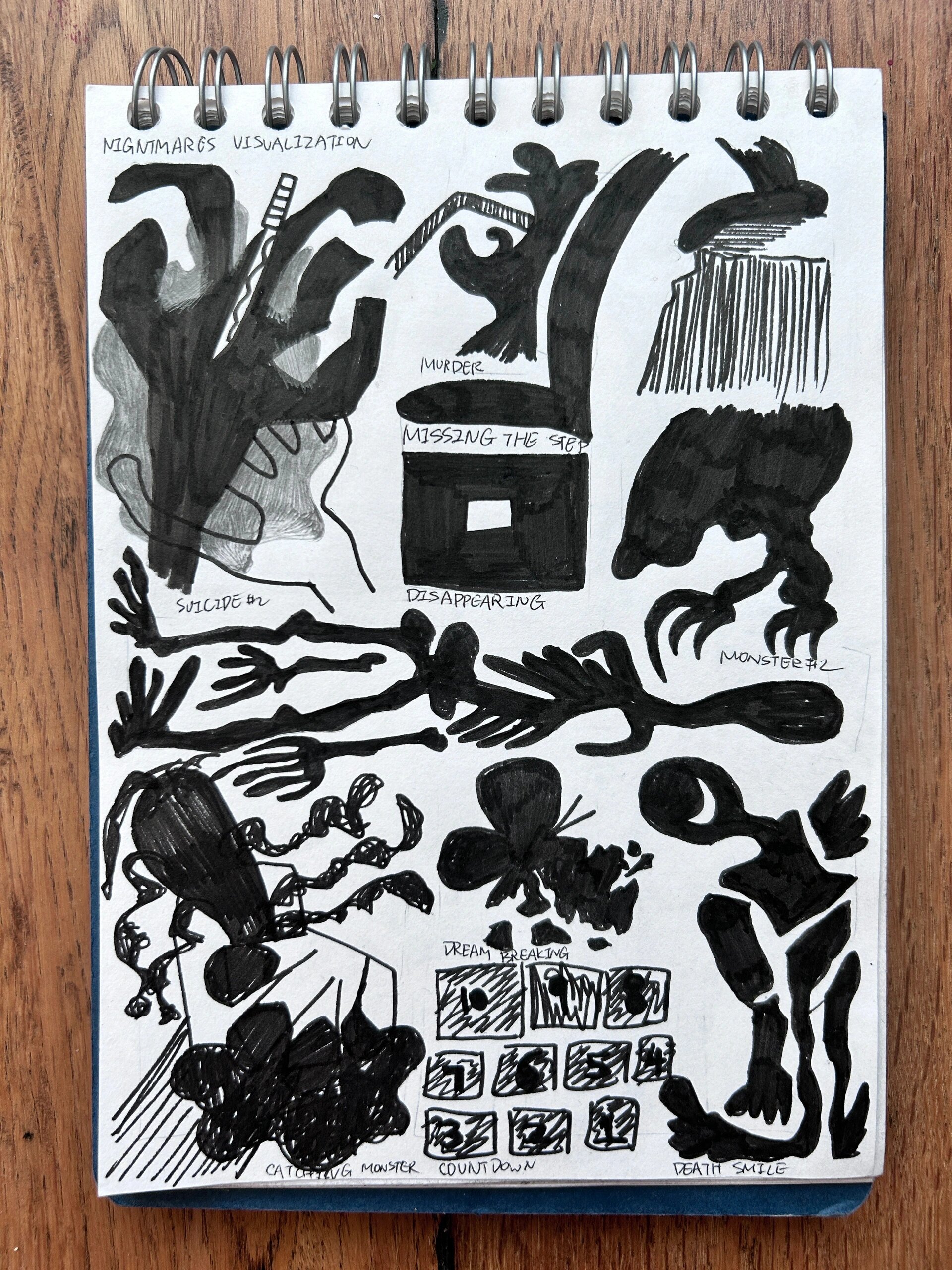 关于噩梦的小画 好久没发过画了 画了一些关于噩梦的sketches