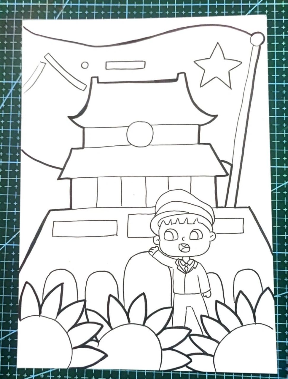马克笔主题画《建军节》附线稿                   绘画工具: 纸:a5