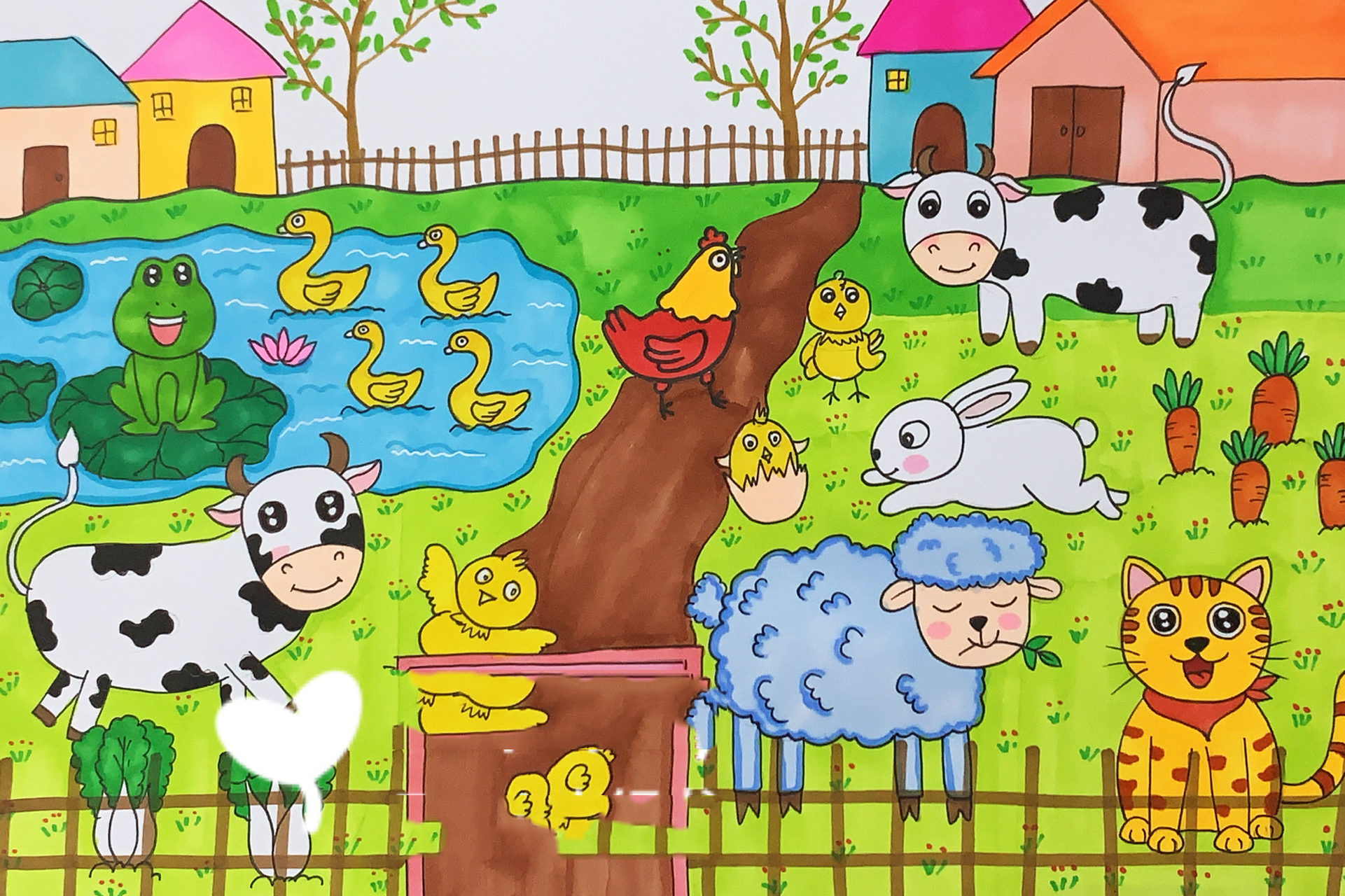 农场 创意画 小朋友说要画一个农场,感觉变成了动物园