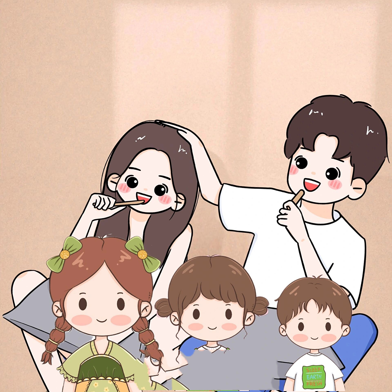 一家五口～两女一儿～两儿一女头像来啦 想要几口的记得留言哦