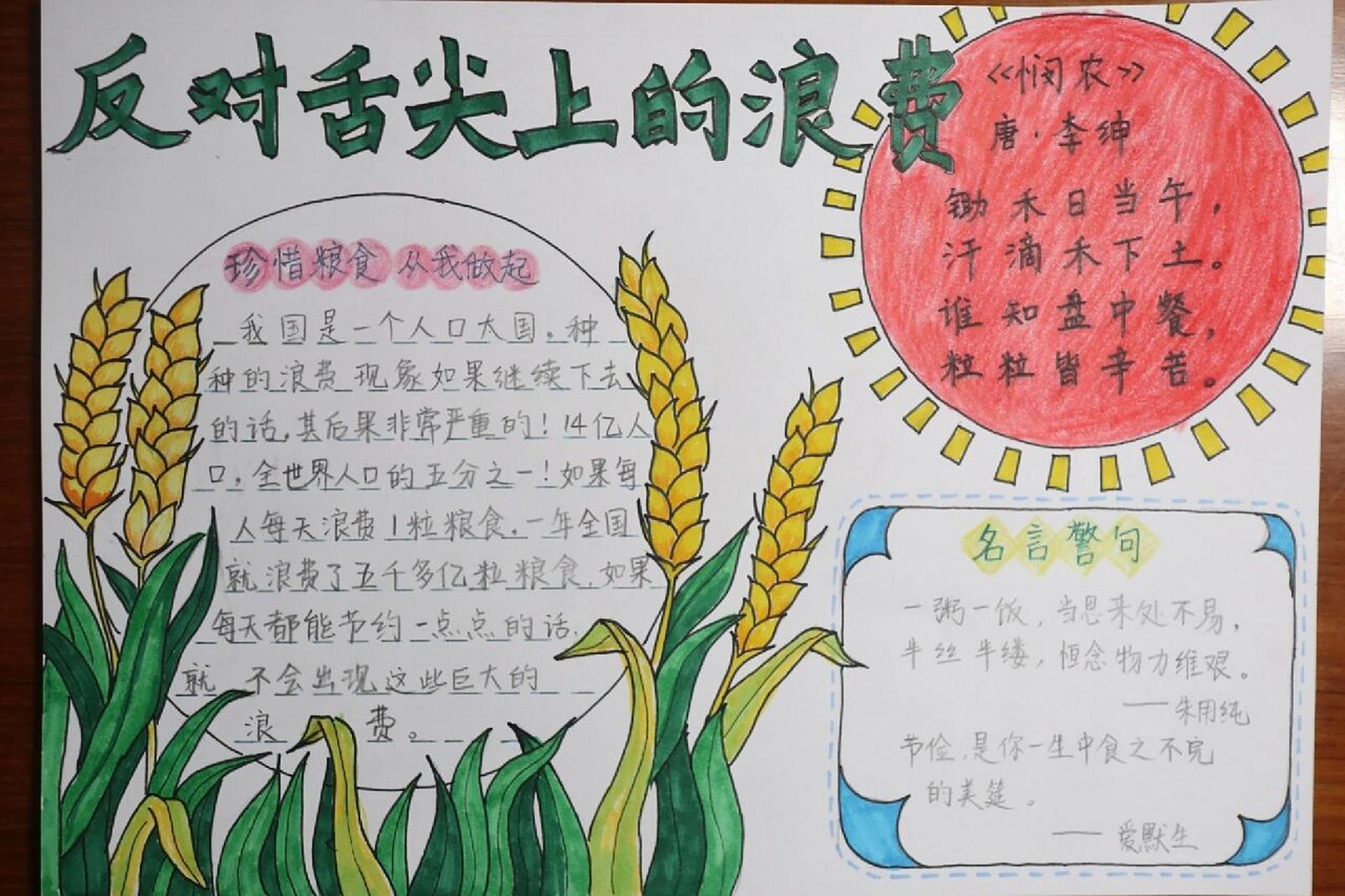 节约粮食手抄报～光盘行动