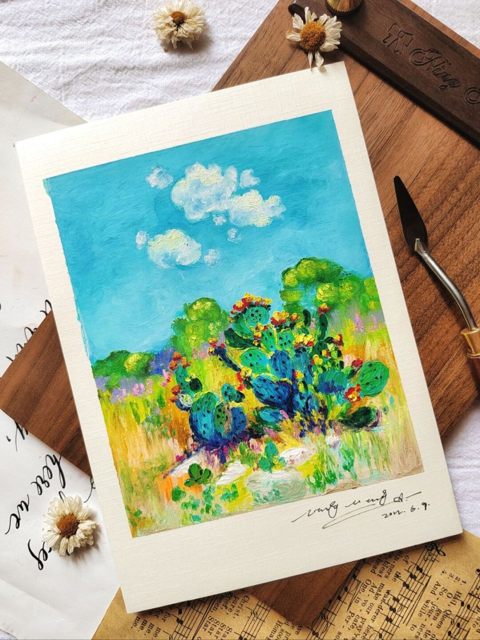 油画棒|仙人掌91|附过程图色号 仙人掌的花语:外刚内柔,坚强,将爱情