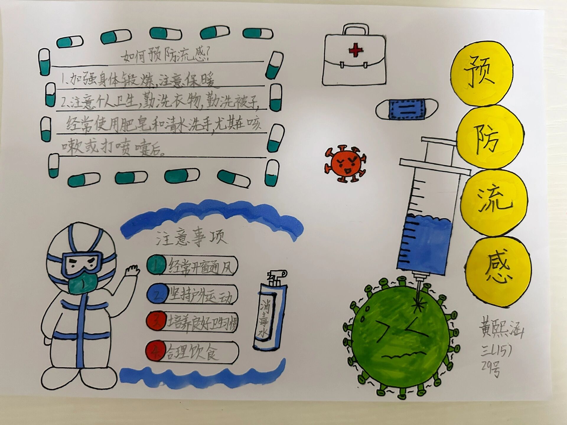 春季流感手抄报简单的图片