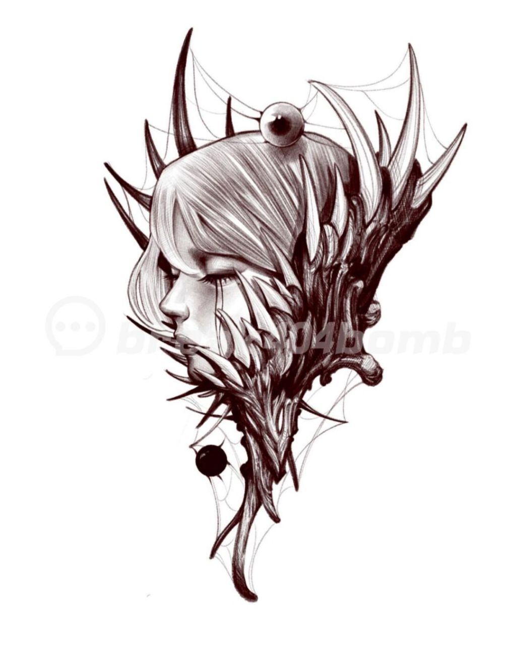 暗黑风格人物纹身手稿|女性人物 暗黑纹身 适合中小面积的部位纹