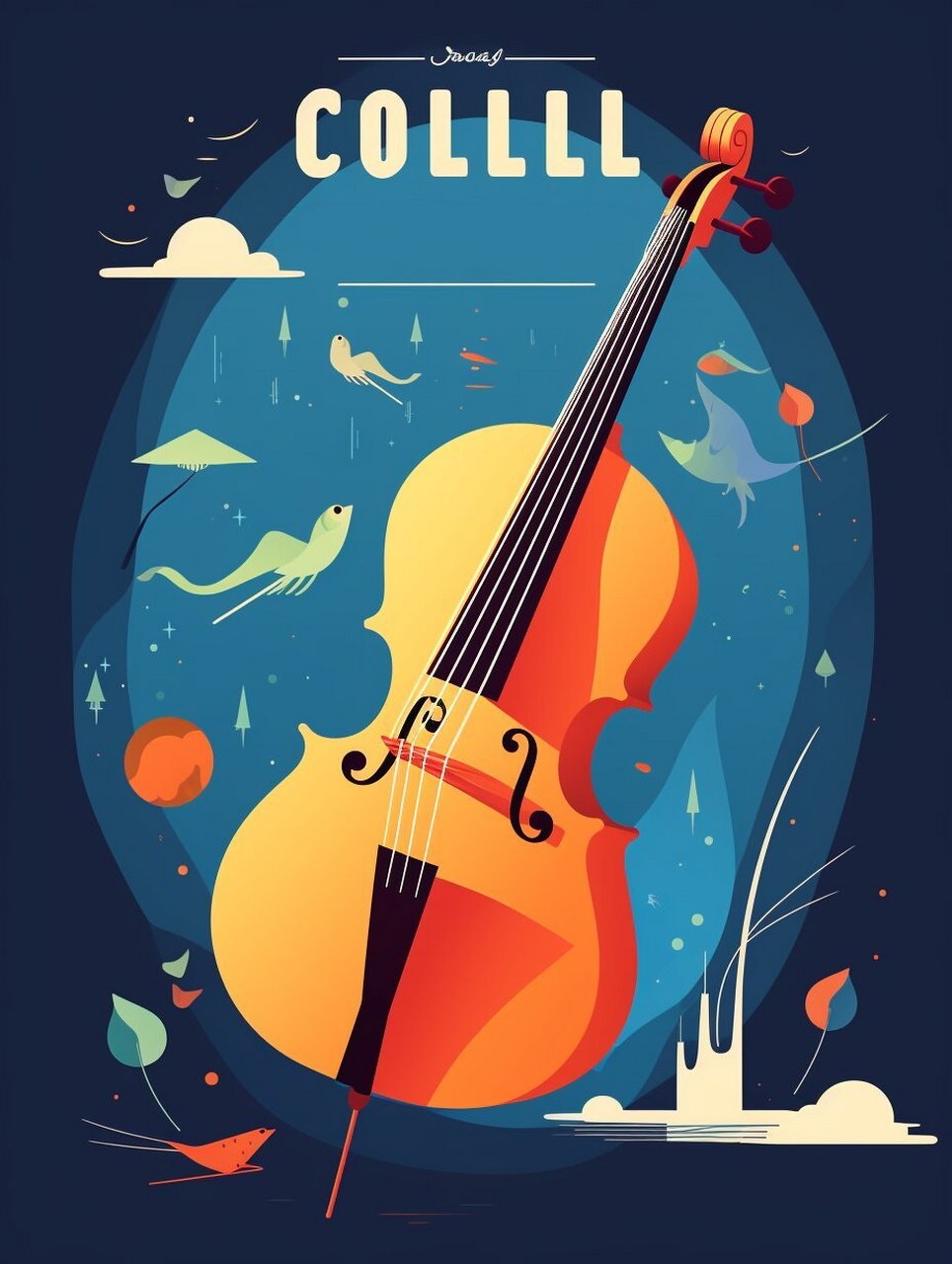 大提琴音乐会海报 咒语:pixar style cioloncello concert poster