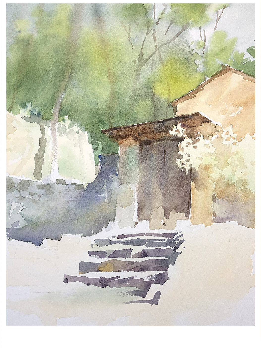 【叶方水彩】太行山石板岩