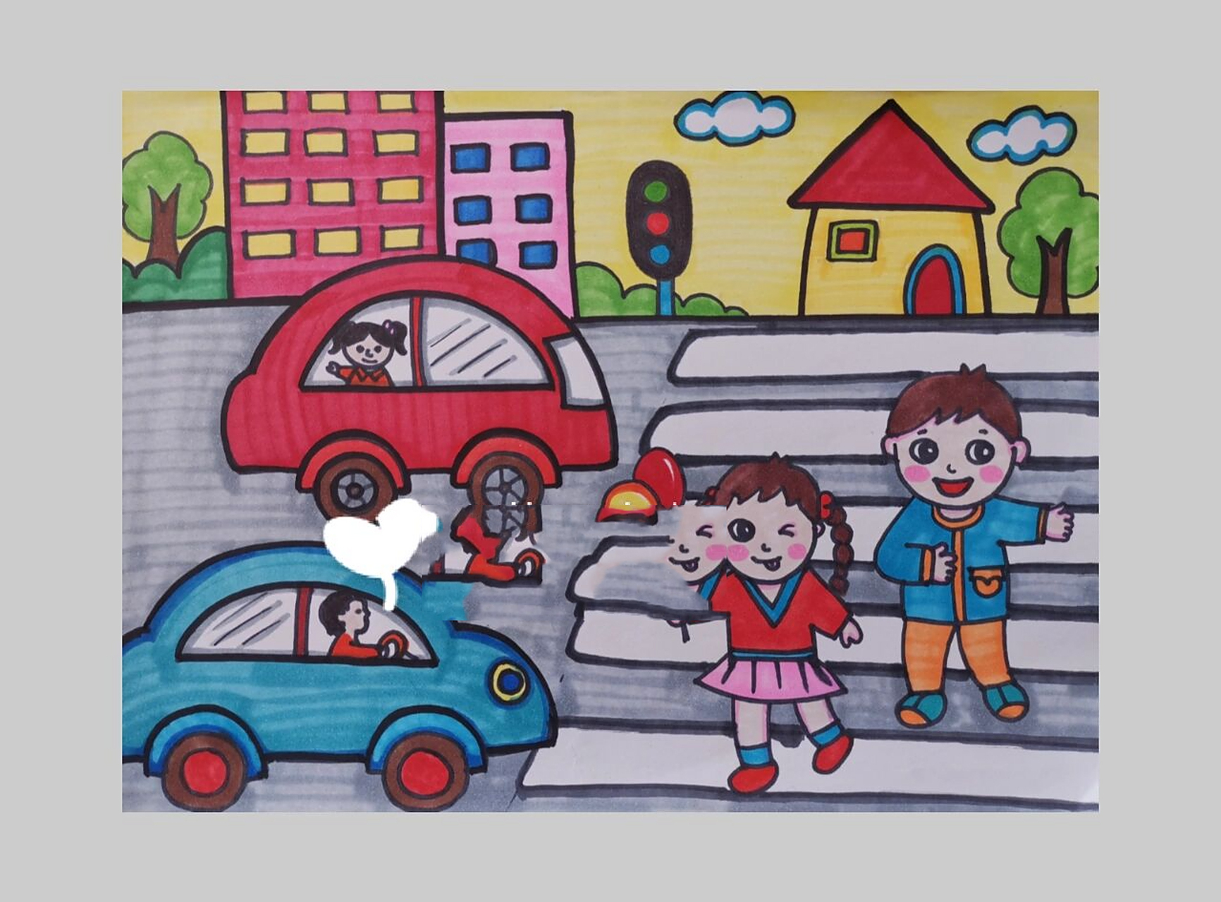 三年级美术上册第9课《 红灯停,绿灯行》主题绘画