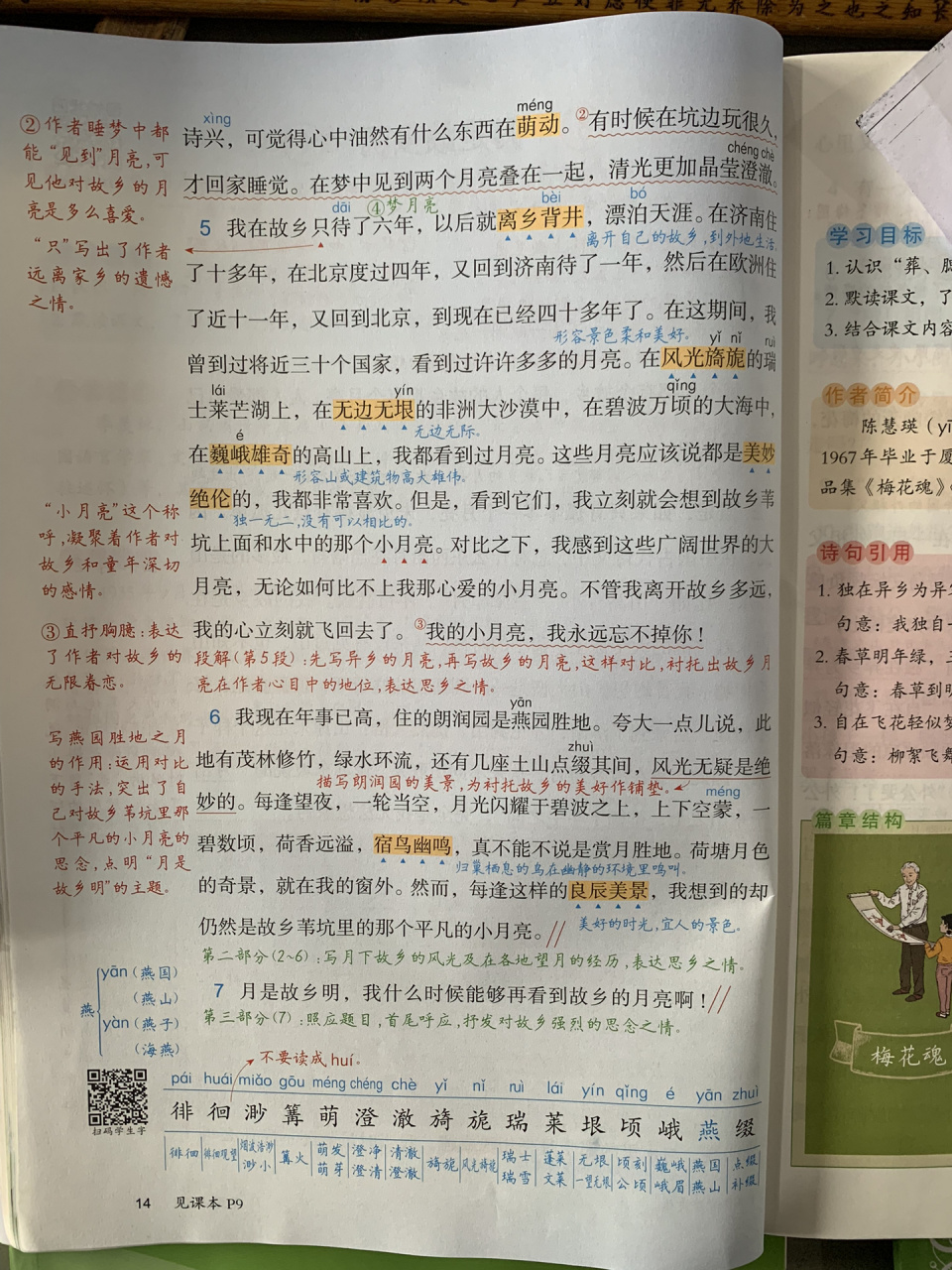 五年级语文下册第三课《月是故乡明》课堂笔记