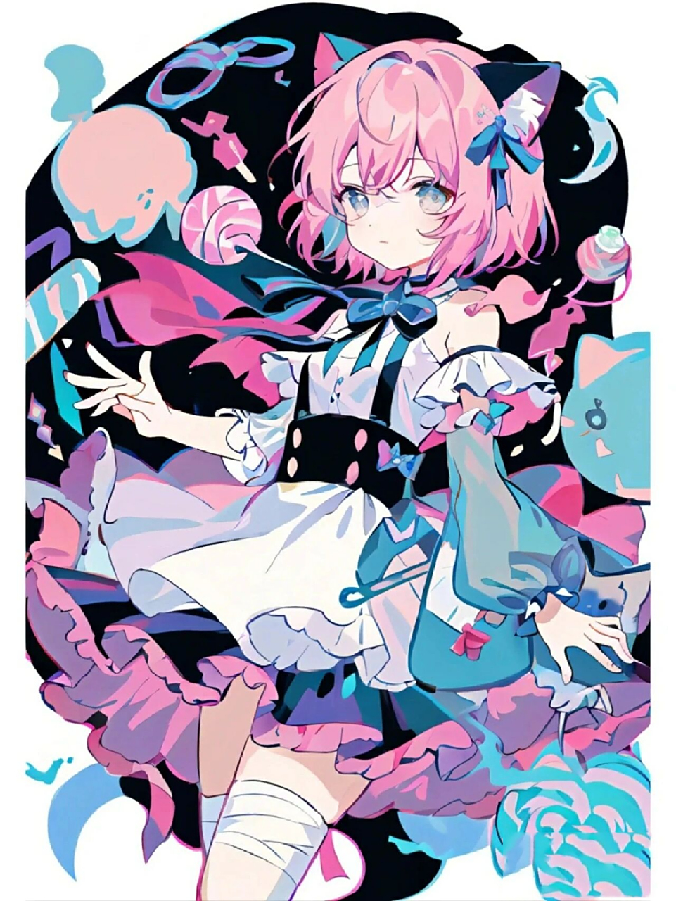 半身动漫人物分享 粉紫色调的好好看,不同颜色的撞色.