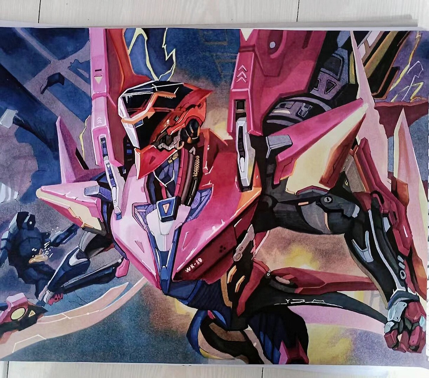 王者荣耀铠绛天战甲马克笔手绘