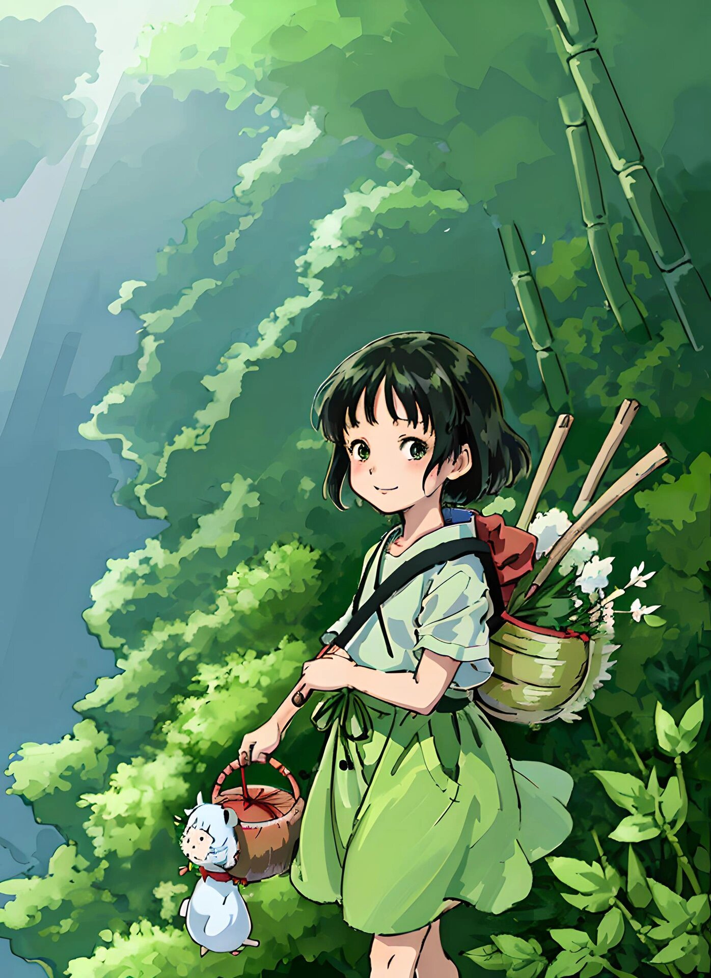 ai壁纸👉一组上山采药少女附咒语 咒语(prompt): 一个小女孩,在山上