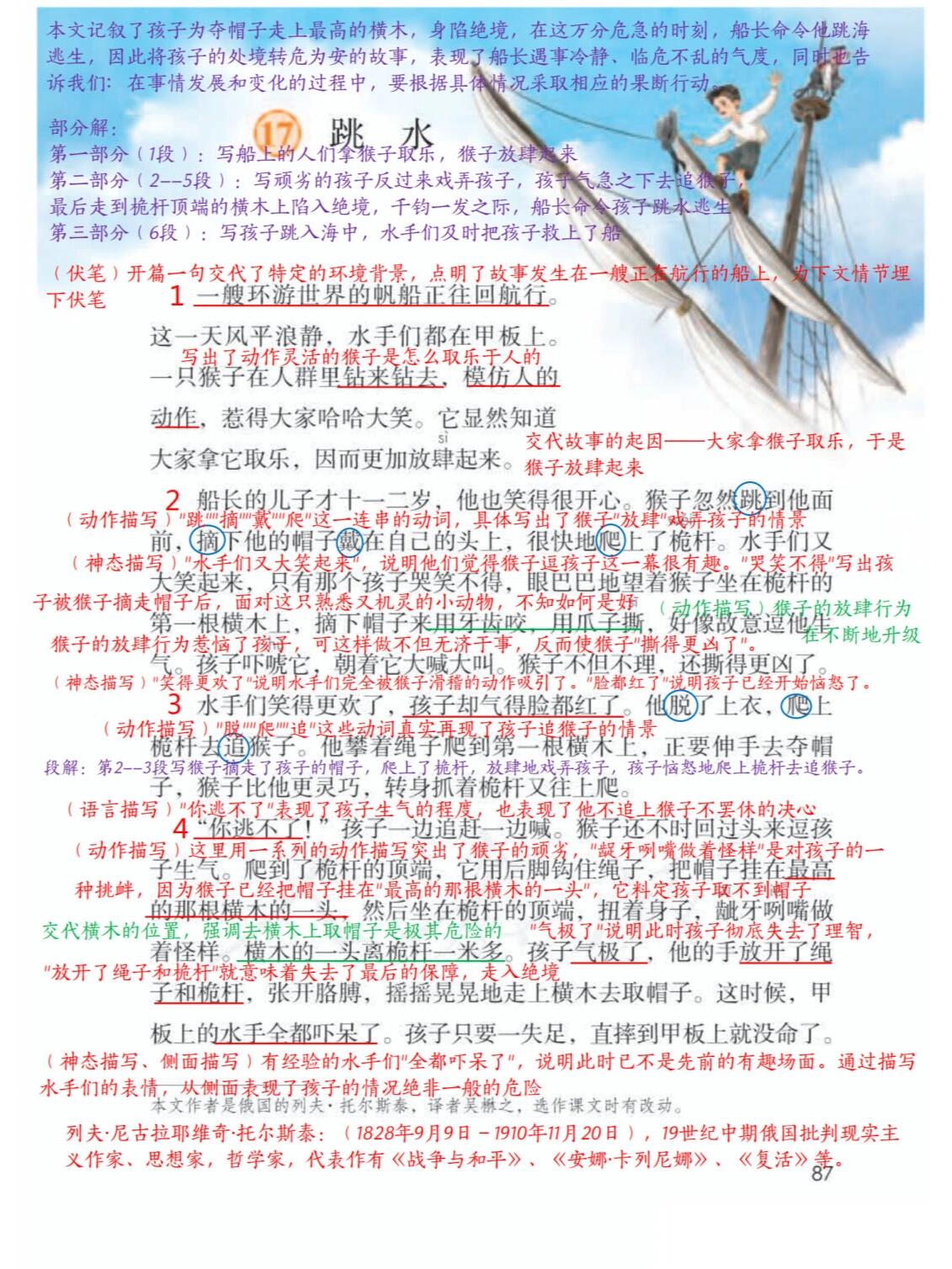 年级语文下册课文笔记7 跳水 威尼斯小艇 牧场之国 金字塔:金字塔夕照