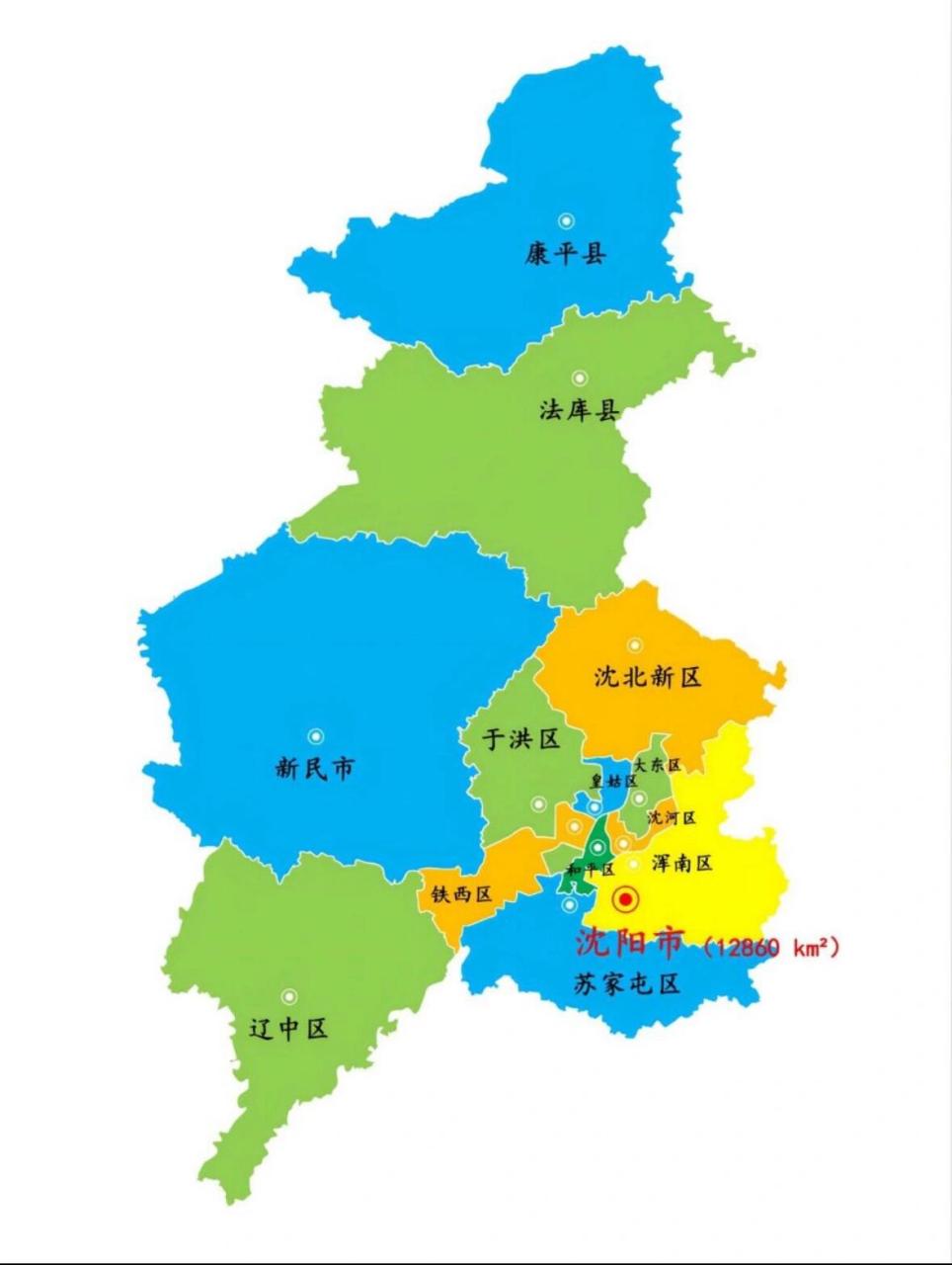 辽宁省各市政区图(一):沈阳市 沈阳市总面积1.