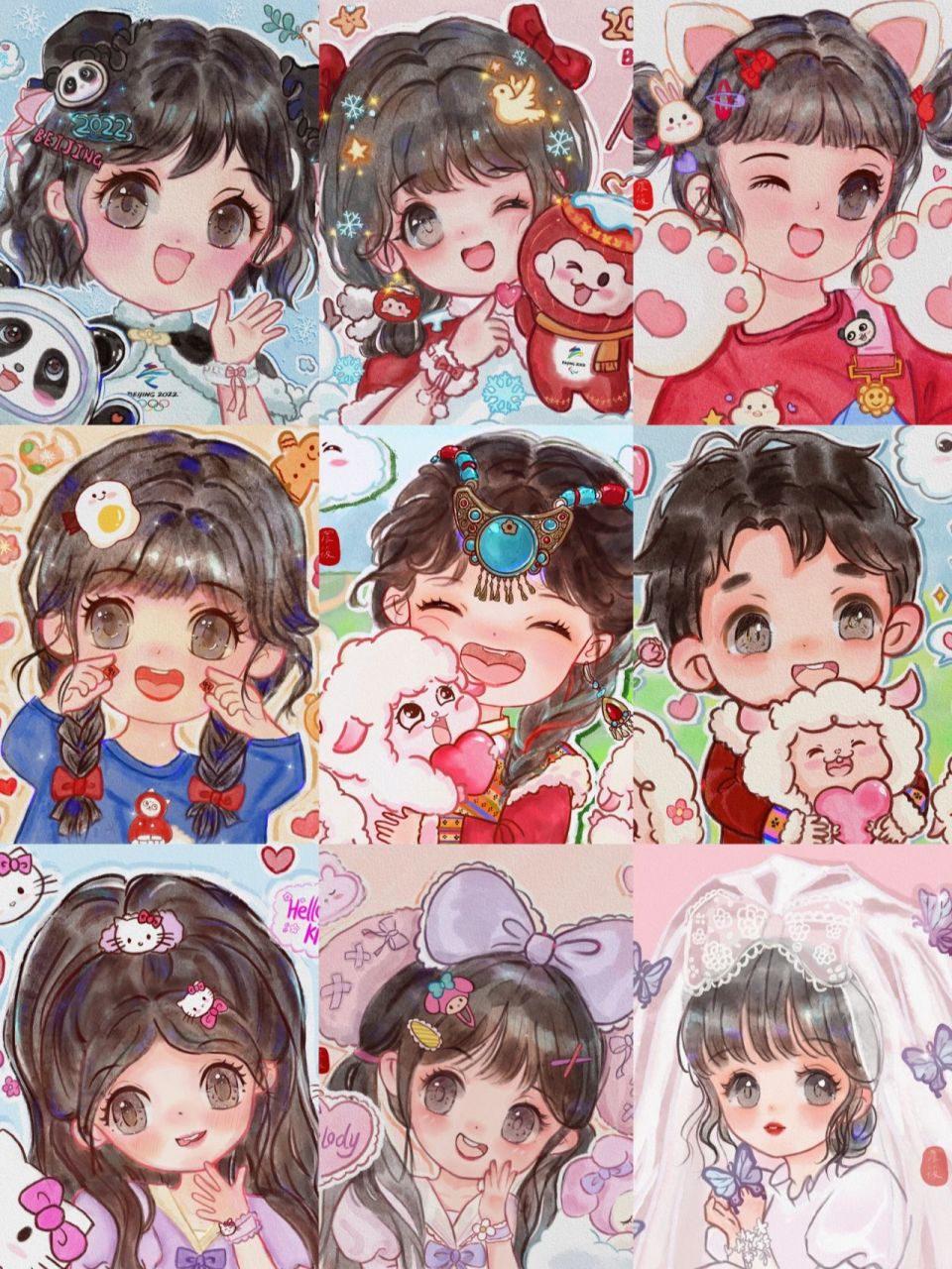 q版人物头像合集! 终于,我也凑齐九宫格啦!