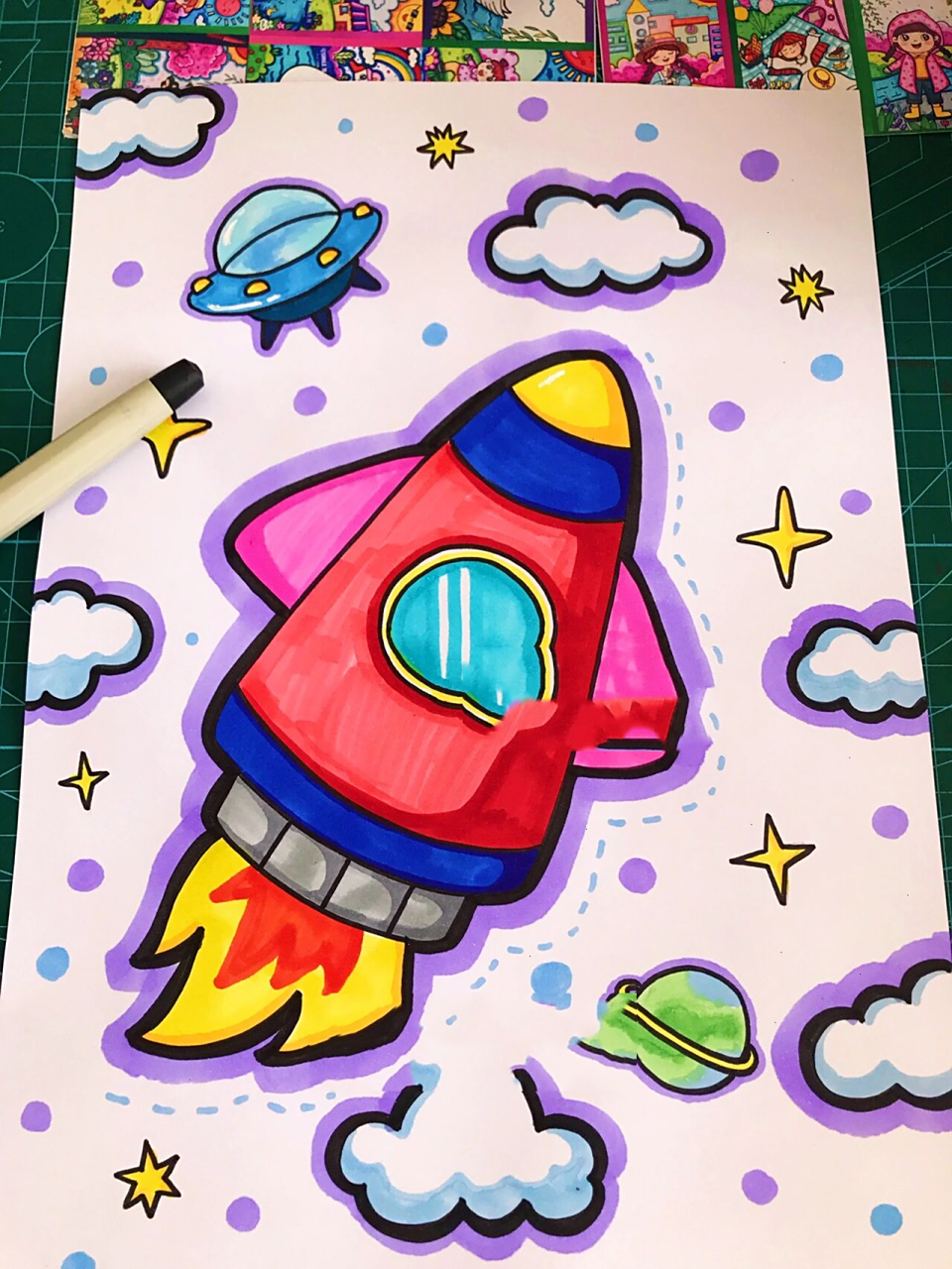 幼儿园简笔画——小火箭04