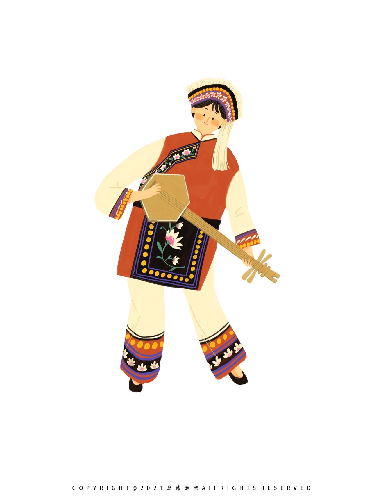 人物插画|白族少女-民族少女11 白族少女的帽子太浪漫了,整个帽子就是