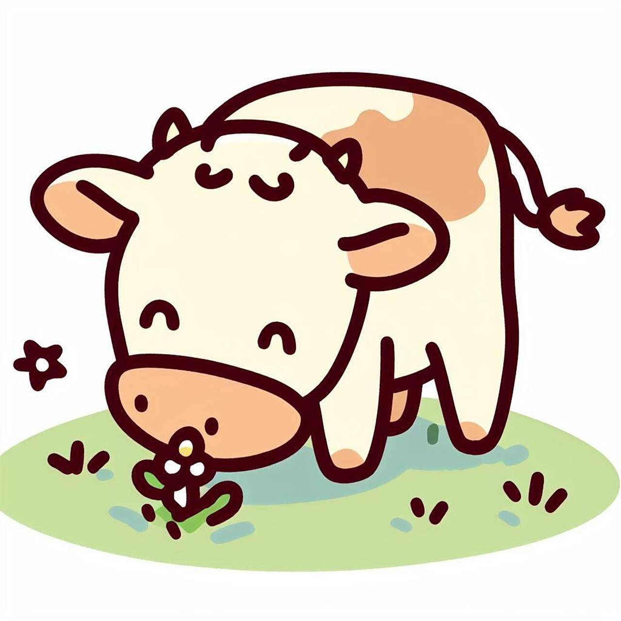 给女儿的涂色简笔画 - 爱吃草的小牛 打印出来涂色