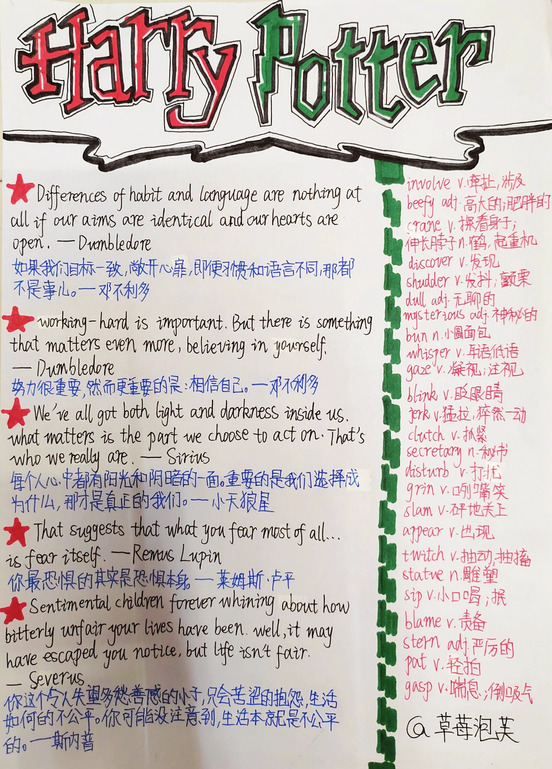 哈利波特英语读书小报(句子 单词)