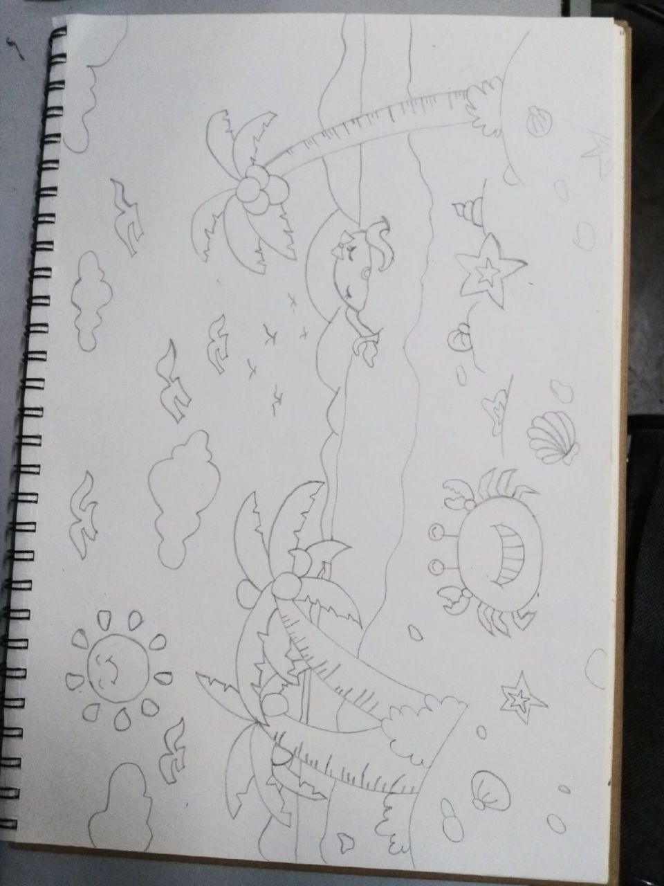 "沙滩海洋"主题儿童画 今日打卡 主题:儿童画 内容:沙滩海洋 工具