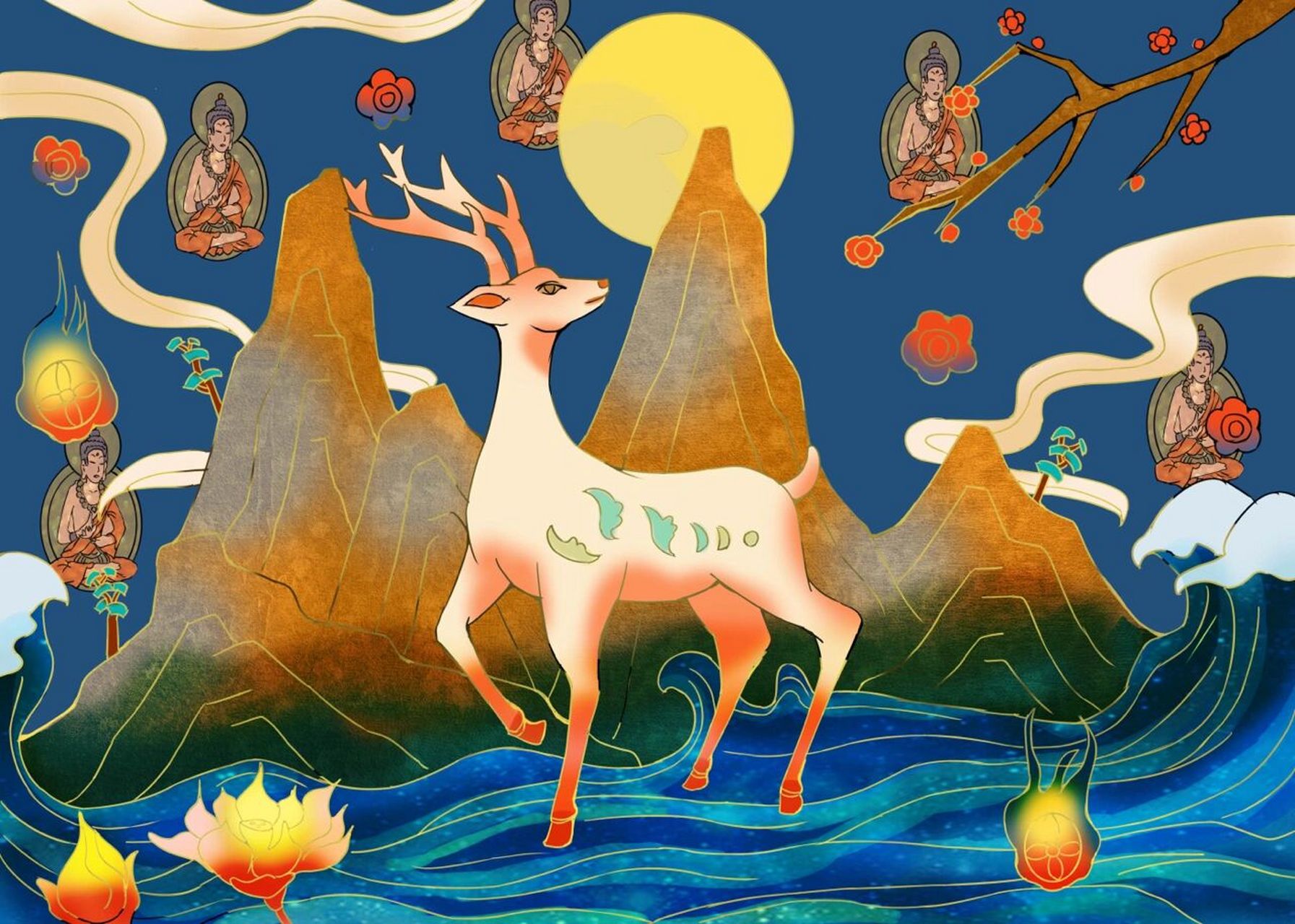 敦煌系列:九色鹿01 相传,很久很久以前,在荒无人烟的戈壁滩上,波斯