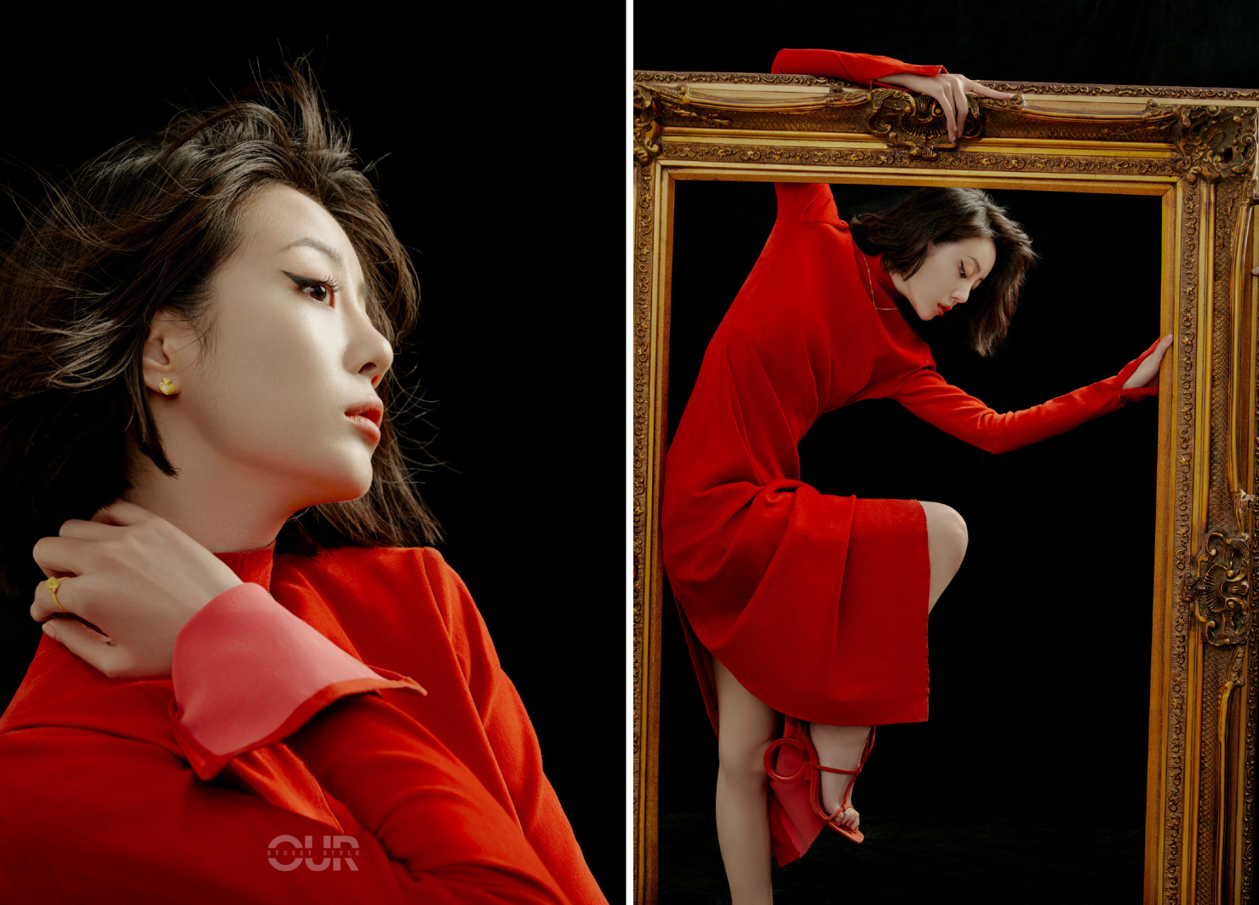 李溪芮,红色连衣裙写真大片,摩登夺目缤纷明艳