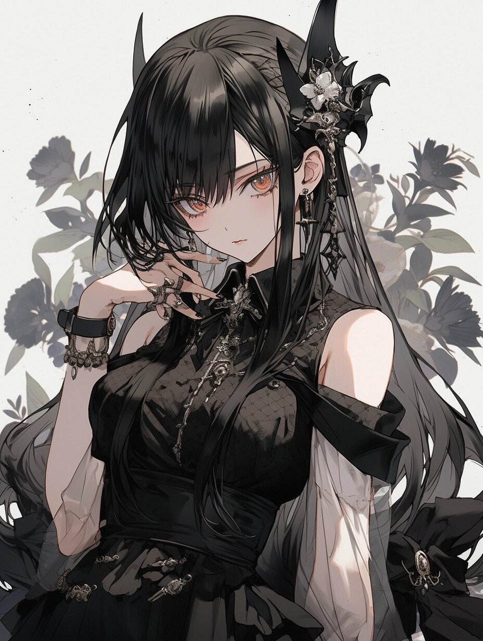 黑色系 | 酷酷的～ | 动漫女生头像壁纸插画