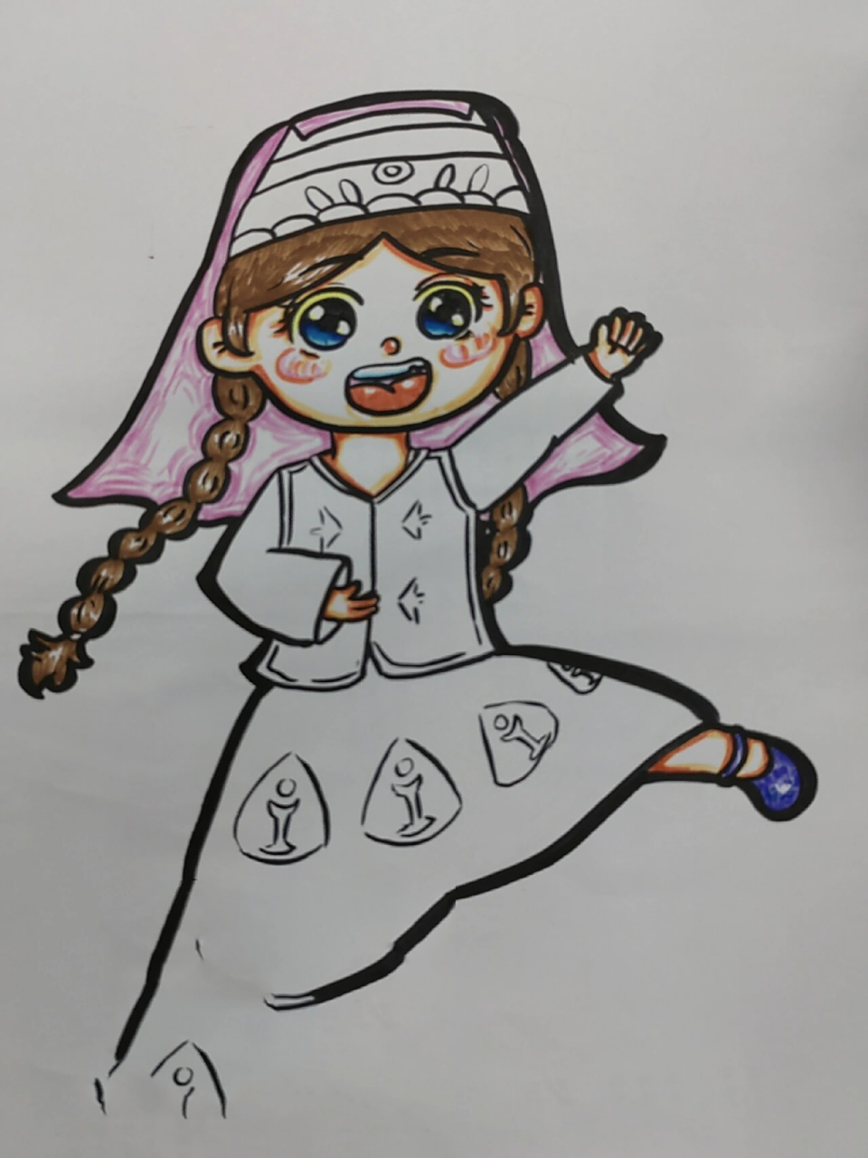 简笔画《维族小姑娘》