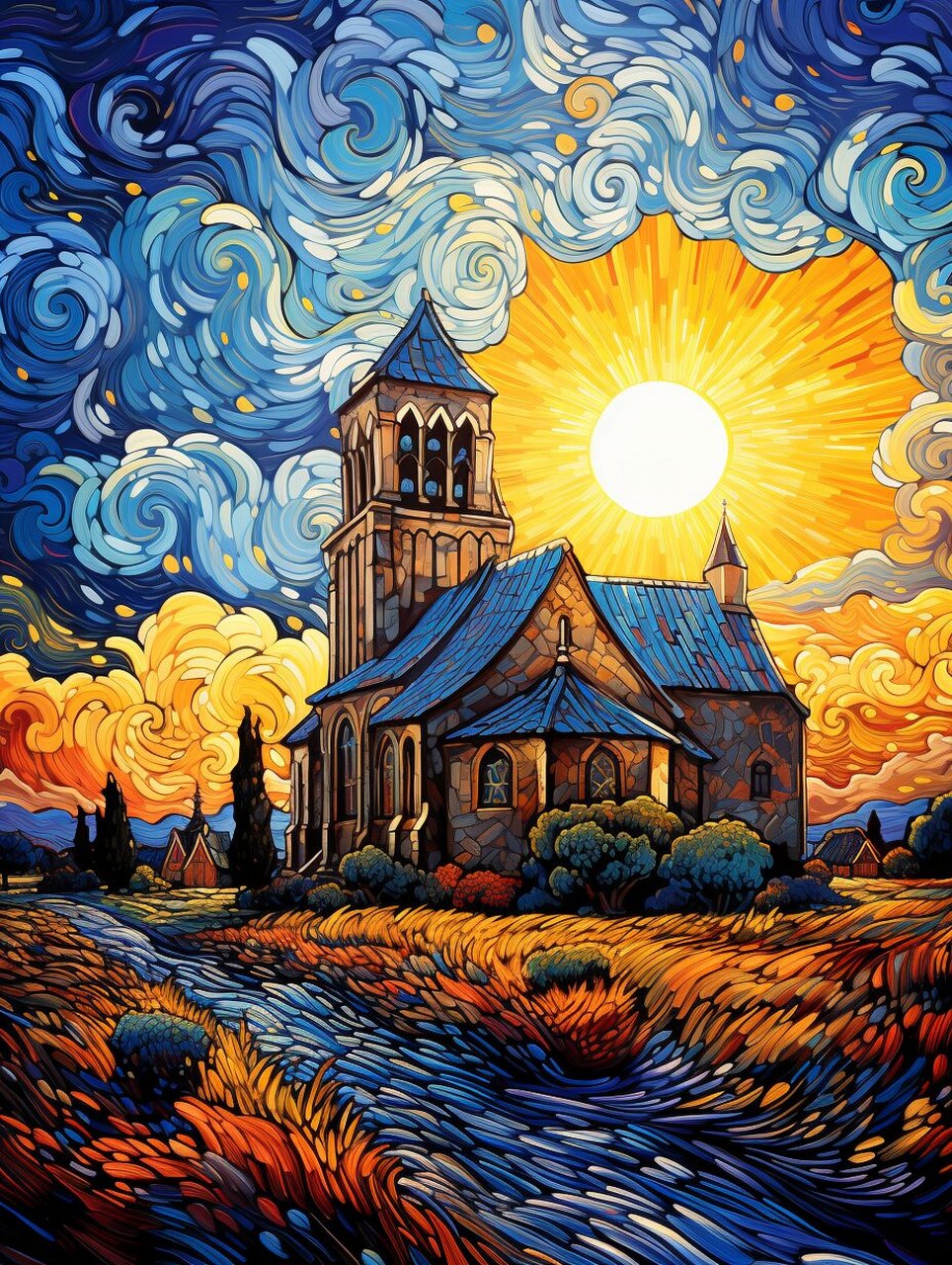 the church at auvers 梵高的《奥弗斯教堂》是一幅著名的油画作品