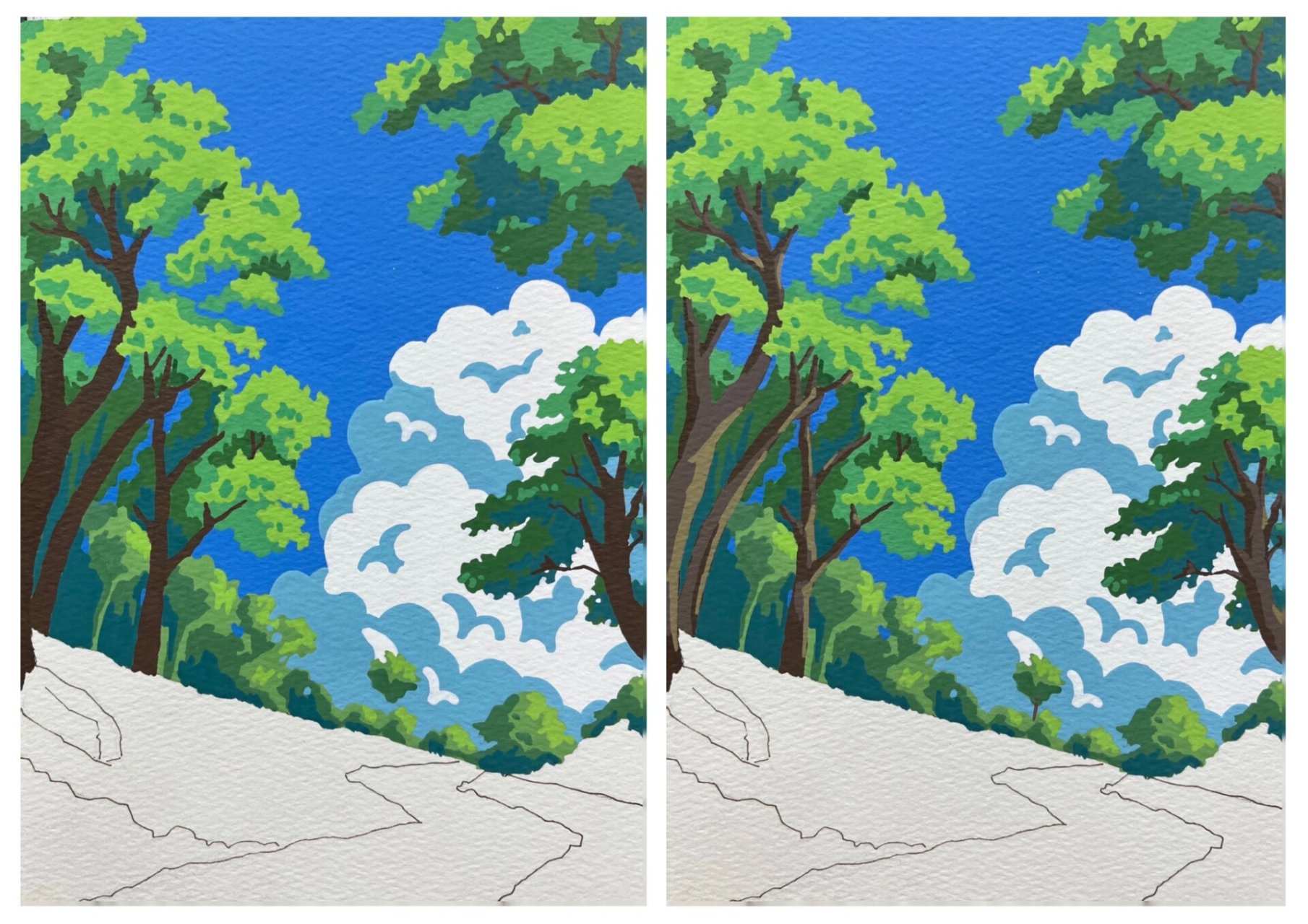 丙烯马克笔 |治愈系画风 61《森林小路》 丙烯马克笔 |治愈系画风