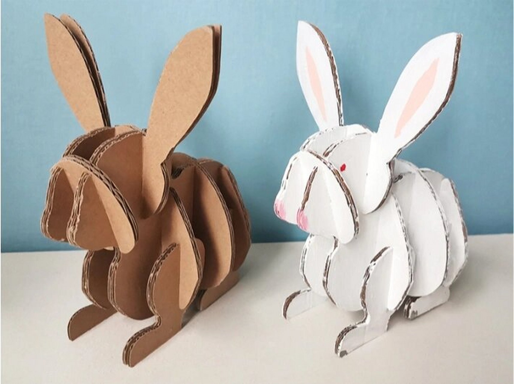 diy手工套件系列～纸板兔子 平面纸板变身立体兔子,无需胶水即可成型