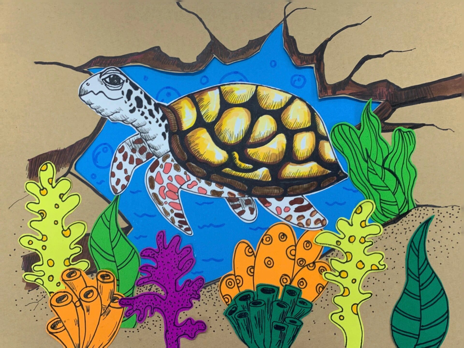 《海龟》7～9儿童创意线描作品