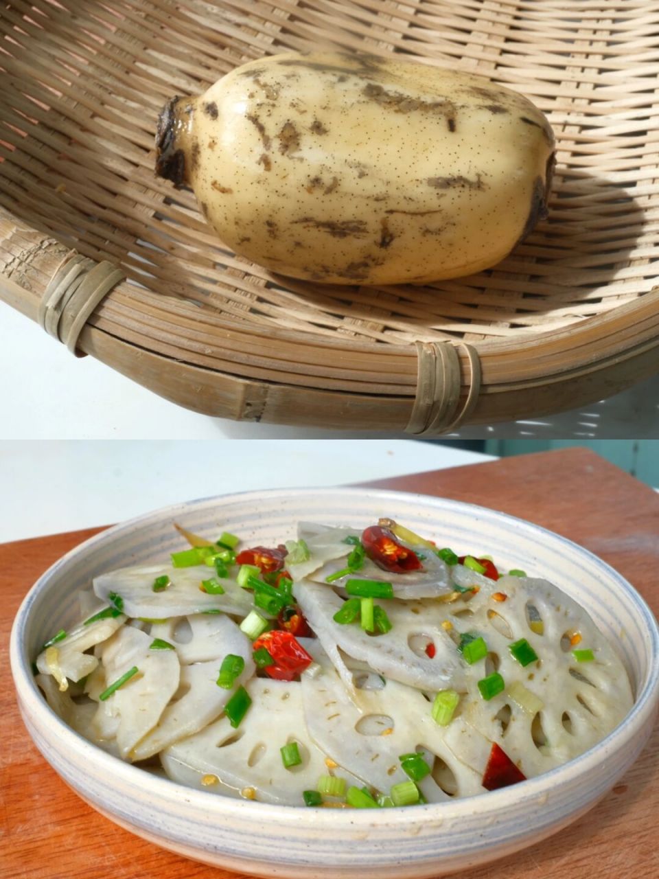 家常菜素菜100道82|呛藕片 92 	 食材:莲藕 小葱 生姜 干辣椒