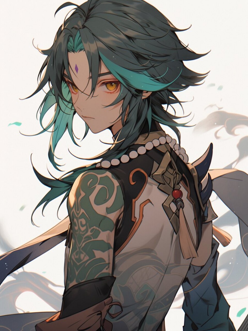 【原神壁纸】降魔大圣 魈丨ai绘画 (含完整咒语)左下角进入 	 魈