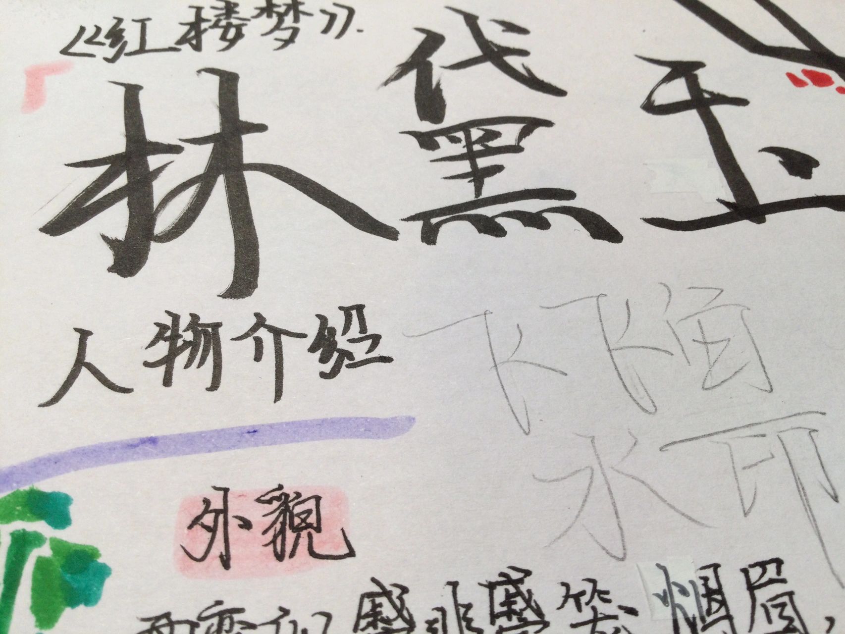 林黛玉人物推荐卡 这个是学校的作业 98 人物用水彩在另一张纸上画