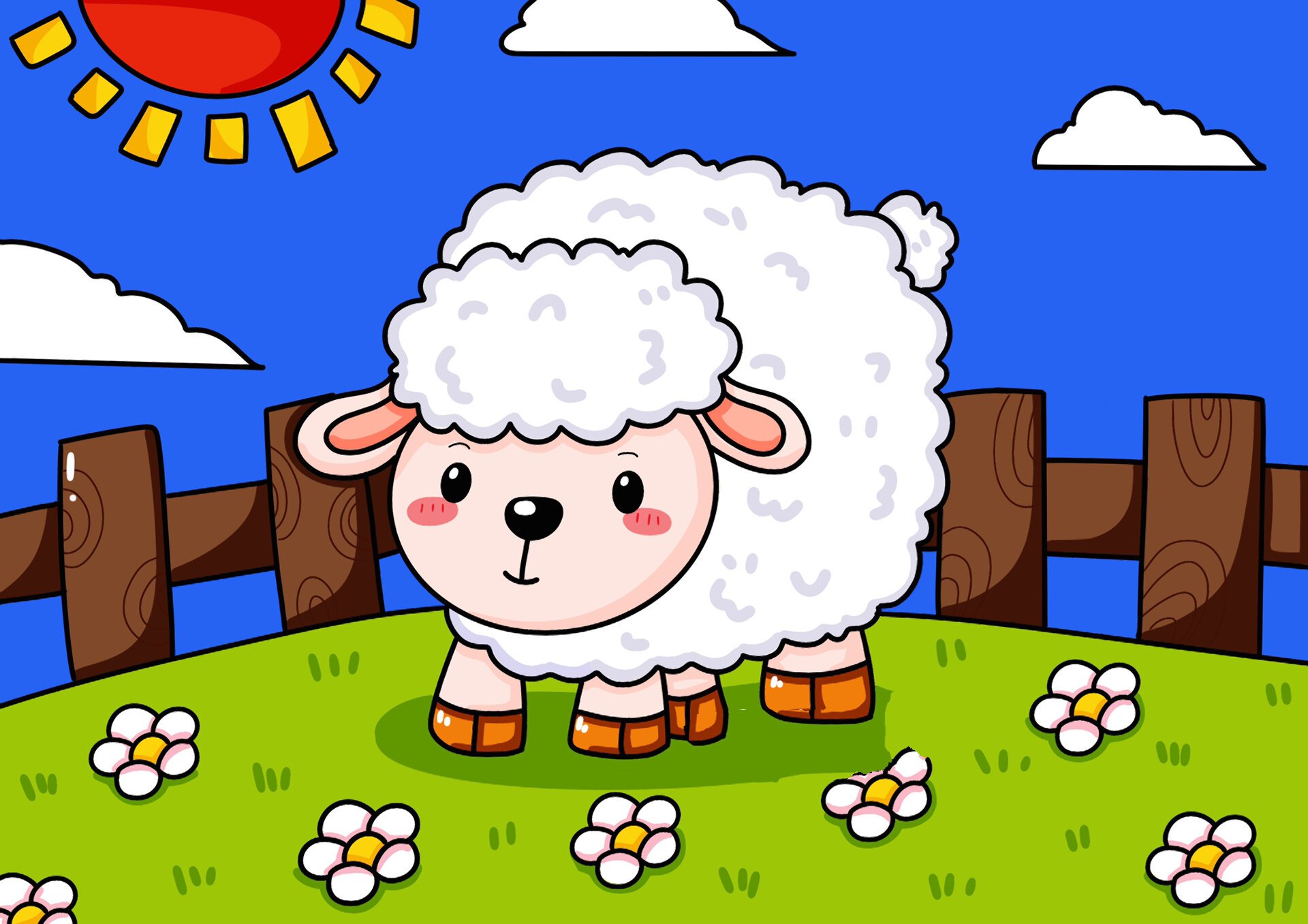 可爱的小羊🐑儿童创意画 卡通画 带步骤图