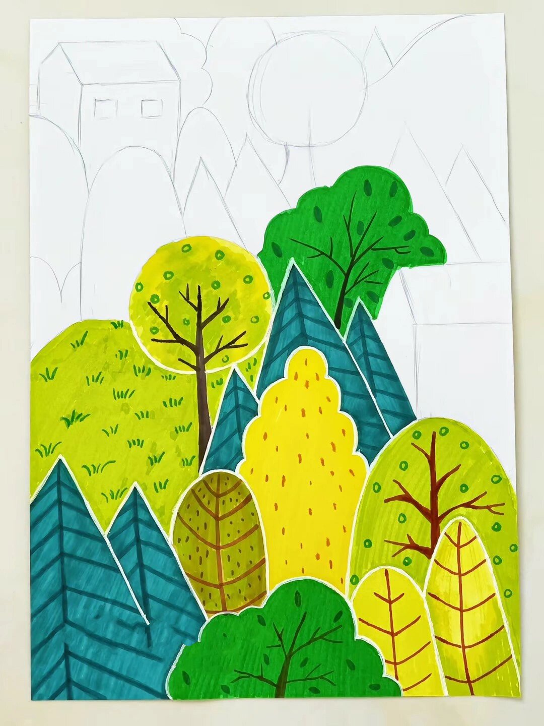 儿童画 | 森林里的一棵树 | 附步骤 手绘装饰画