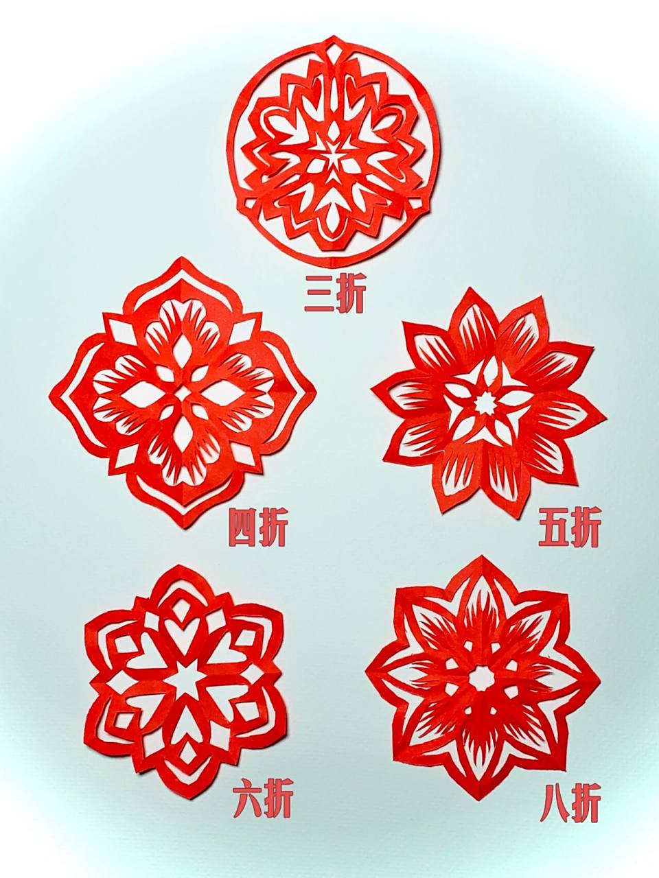 剪纸|五种不同折法的团花(含底稿) 考了一周试,今天终于能歇一歇,剪几
