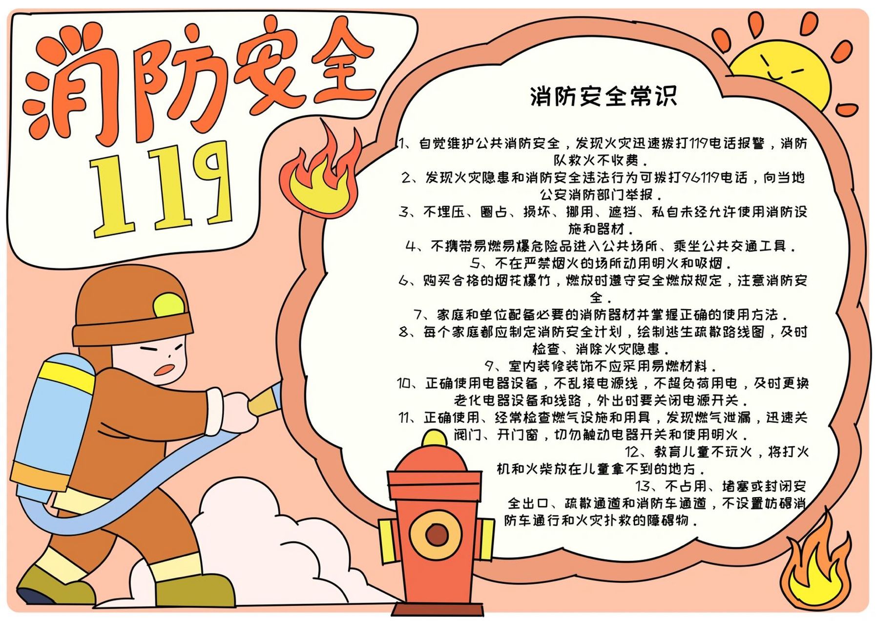 消防安全手抄报 消防安全知识 消防板报 本次手抄报整理主题:消防知识